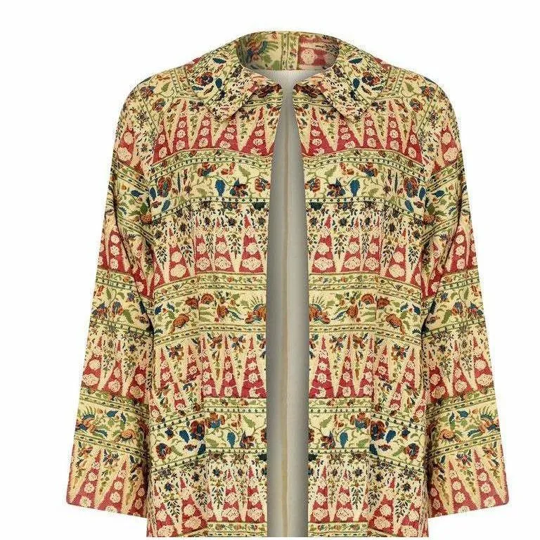 1960s Floral Block Print Swing Overcoat