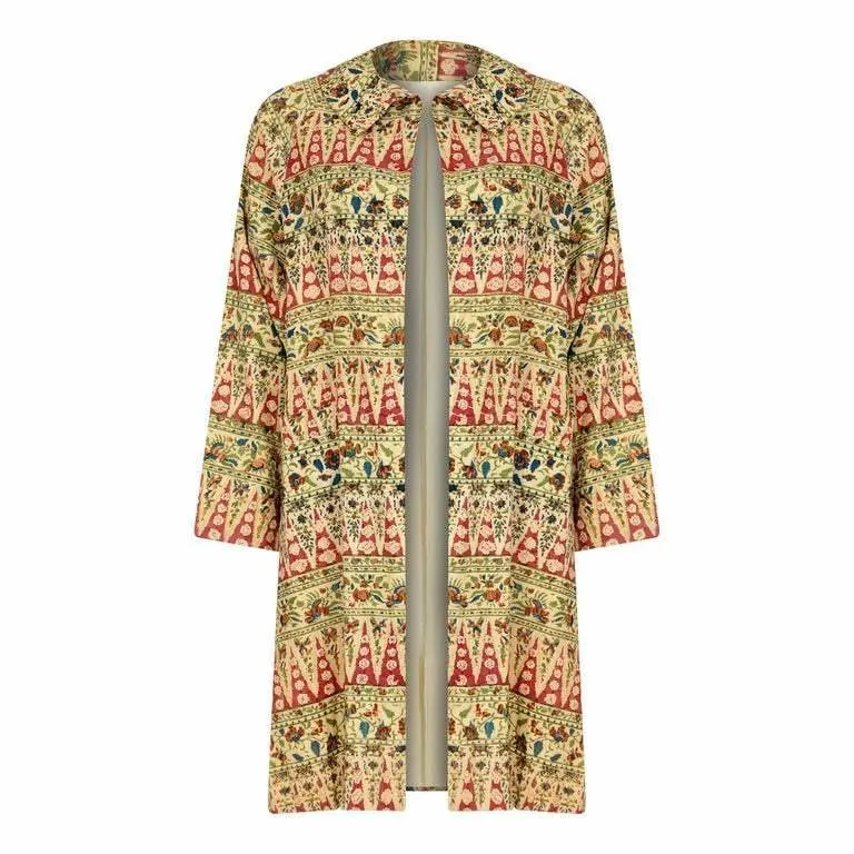 1960s Floral Block Print Swing Overcoat