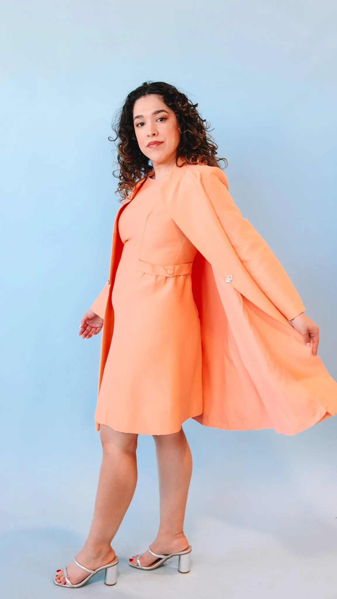 1960s Peach Sheath Dress & Jacket Set, sz. L