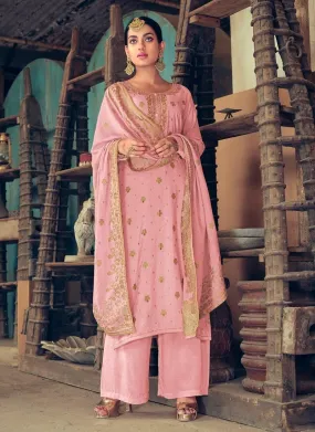 Aesthetic Blush Pink Color Jacquard Silk Fabric Palazzo Salwar Suit