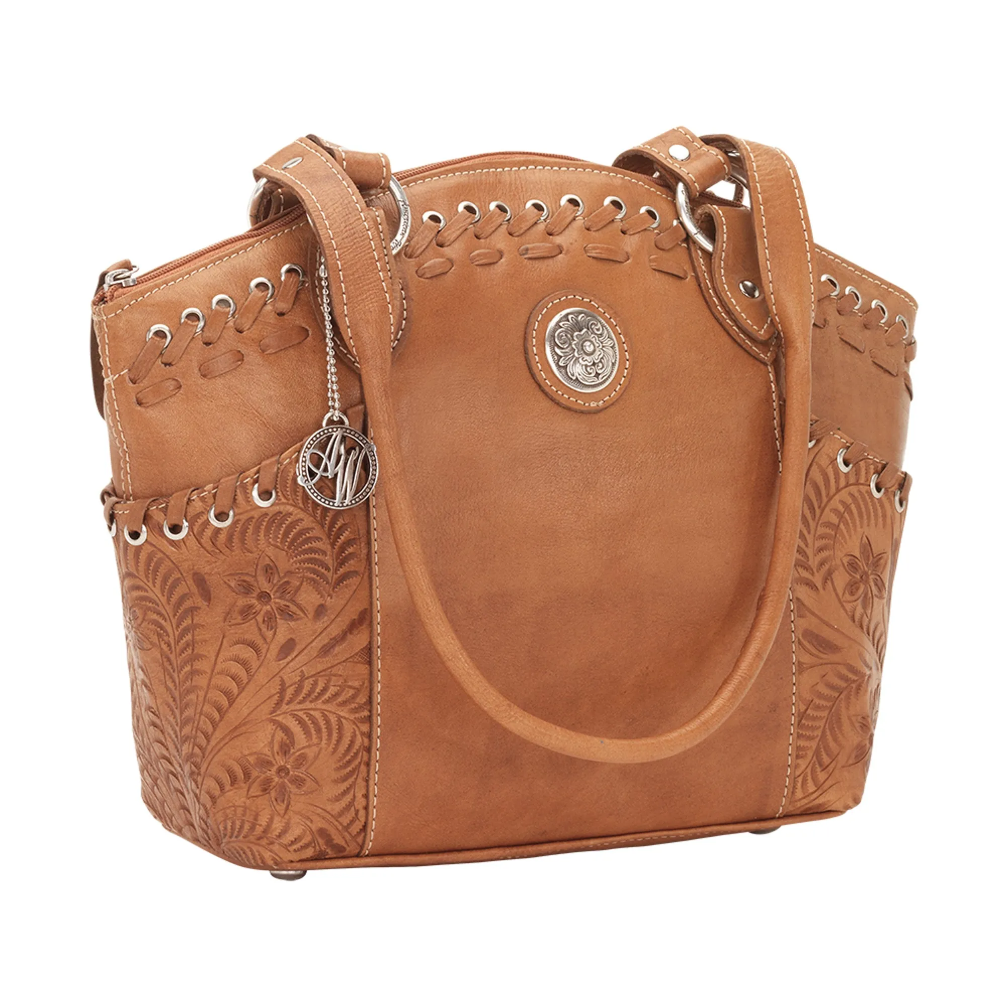 American West Harvest Moon Natural Tan Leather Zip Top Tote