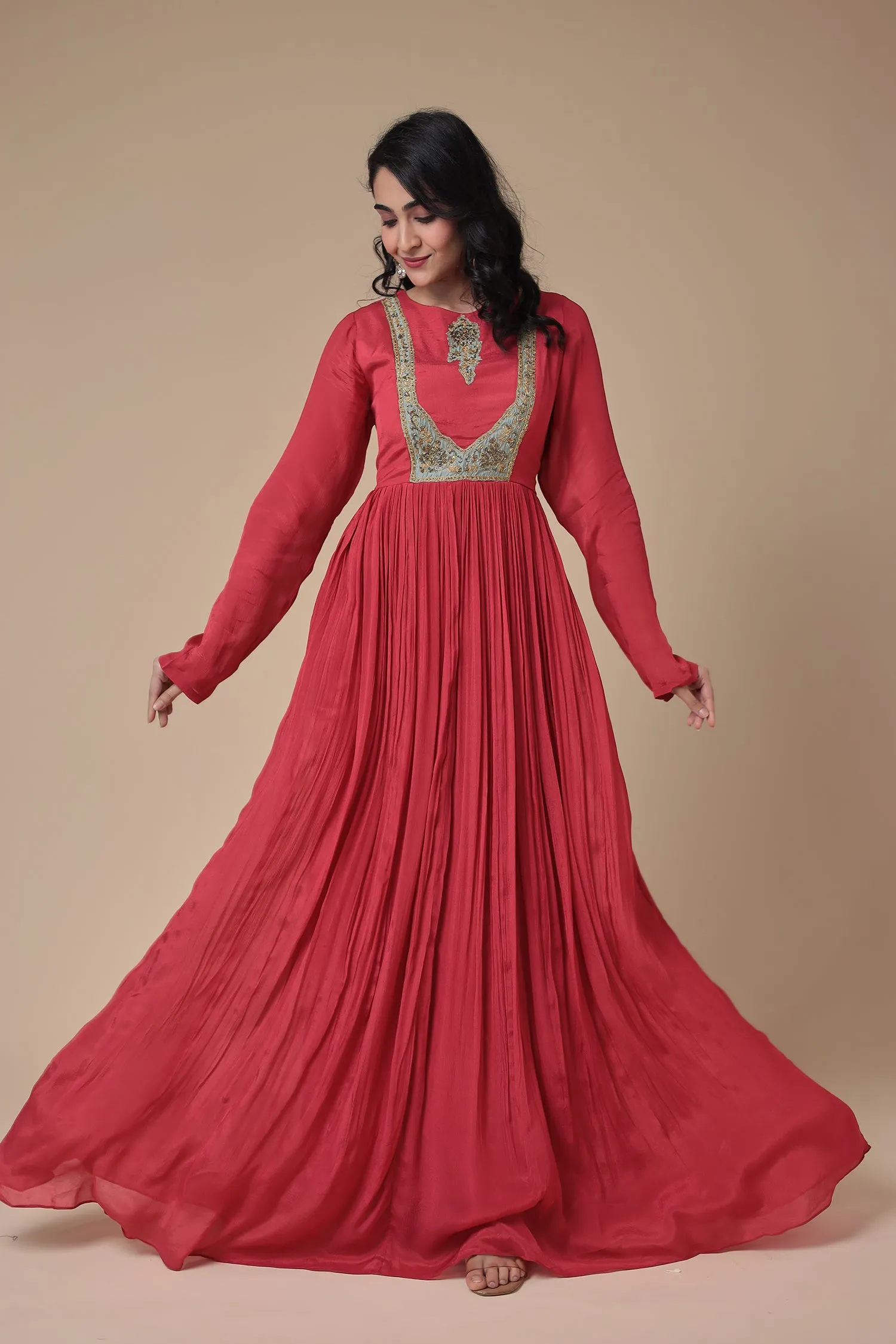 Anarkali Chinon Gown with Embroidered work