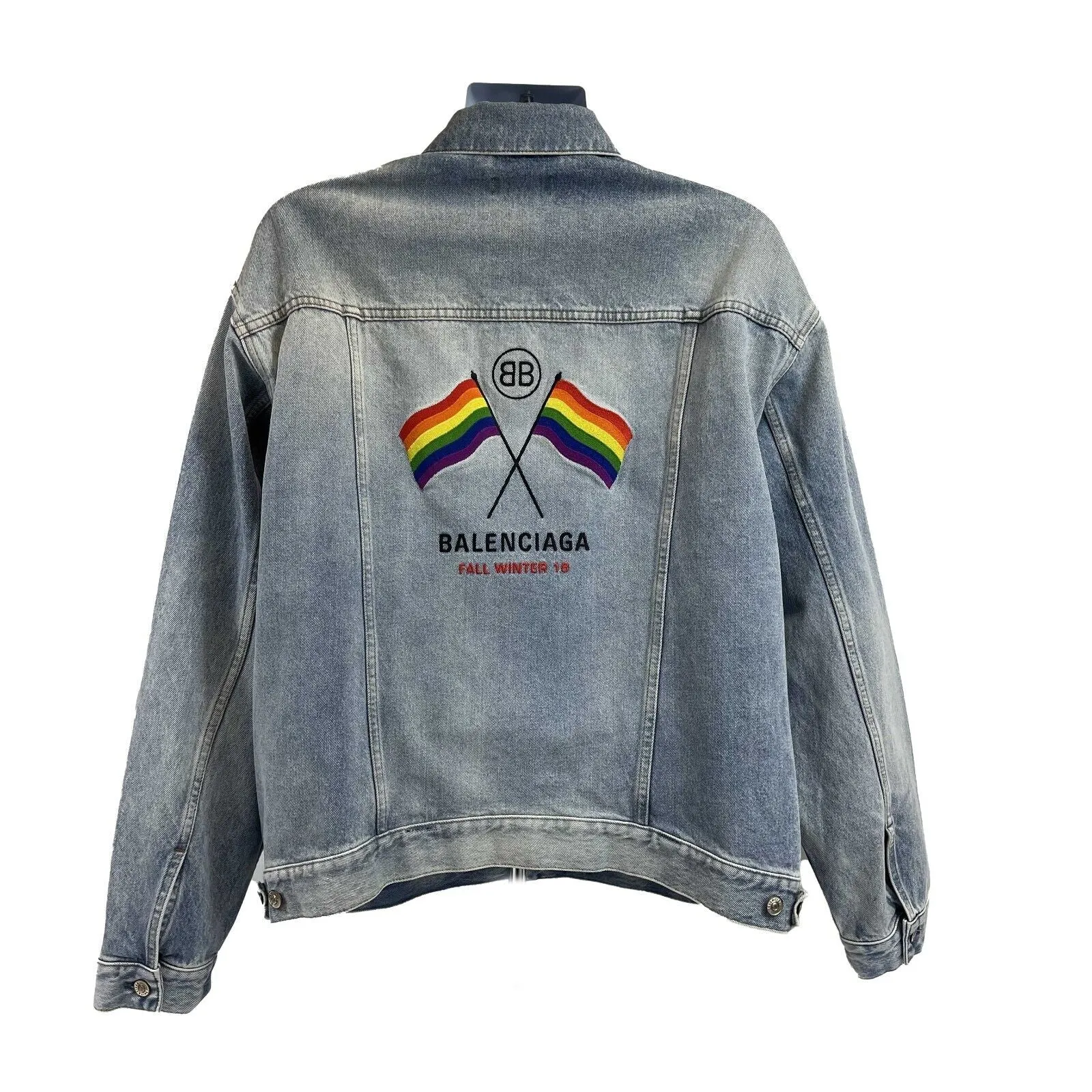 BALENCIAGA - Rainbow Flag Denim Jacket - Light Blue - Size 36