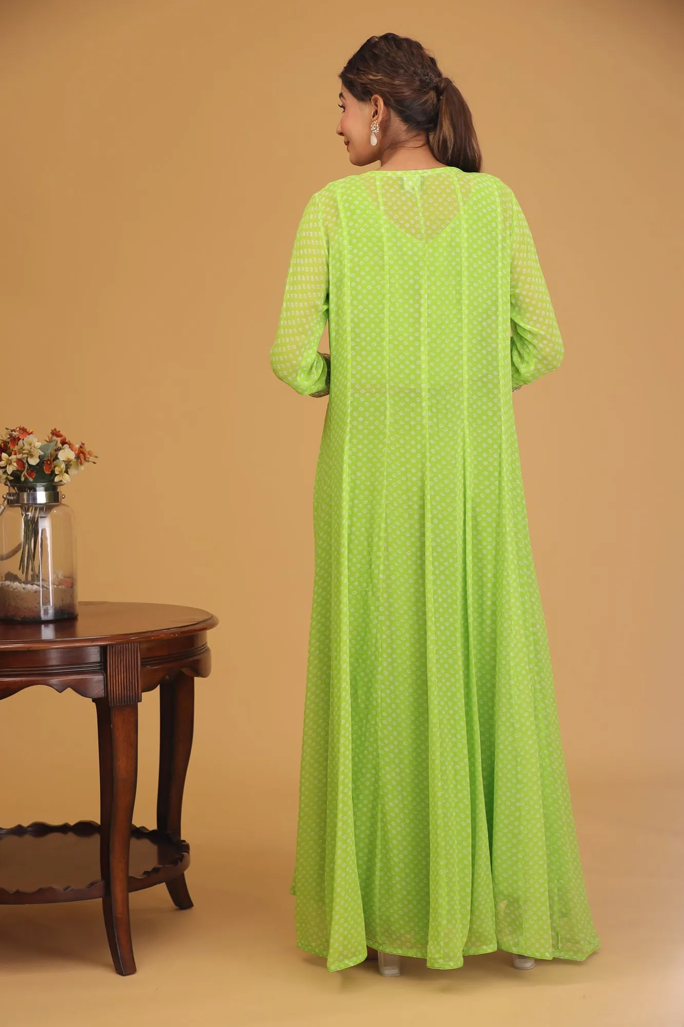 Bandhej Georgette Indowestern with Gota Patti work.