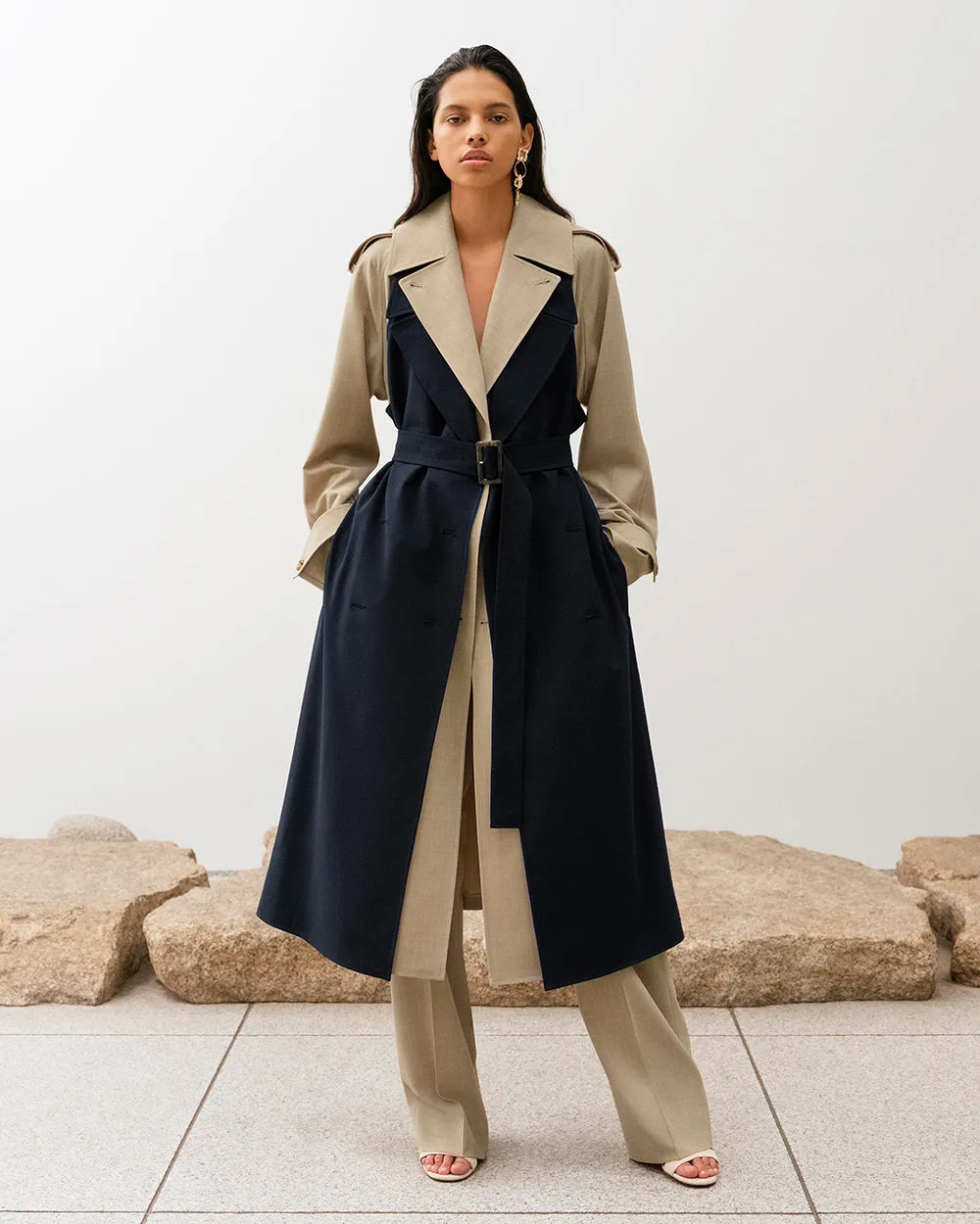 Beige x Navy Bricolage Trench Coat