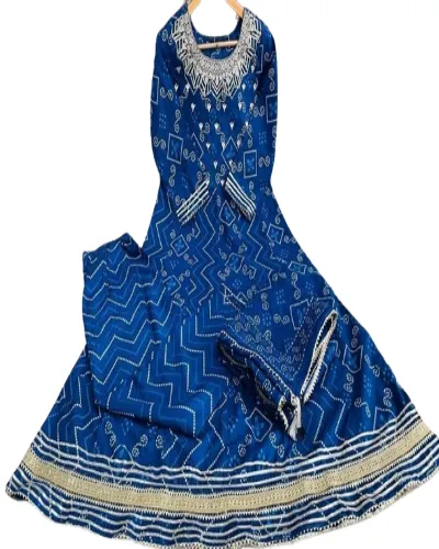 Blue Cotton Embroidered Gotta Lace Work Anarkali Suit Set