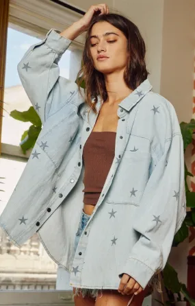 Stylish Star Print Denim Jacket - Perfect for Your Bucket List Adventures