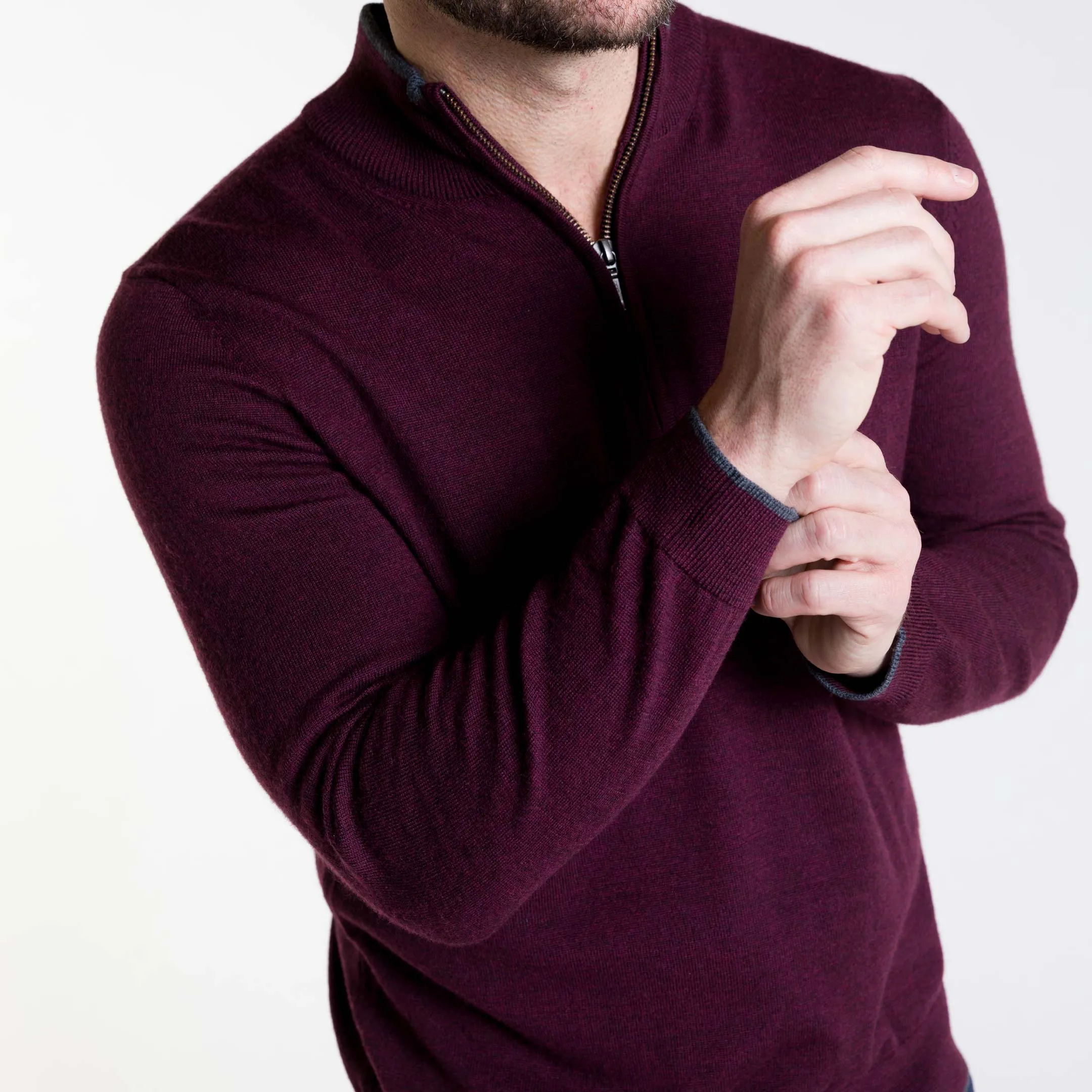 Burgundy Merino Quarter-Zip Sweater