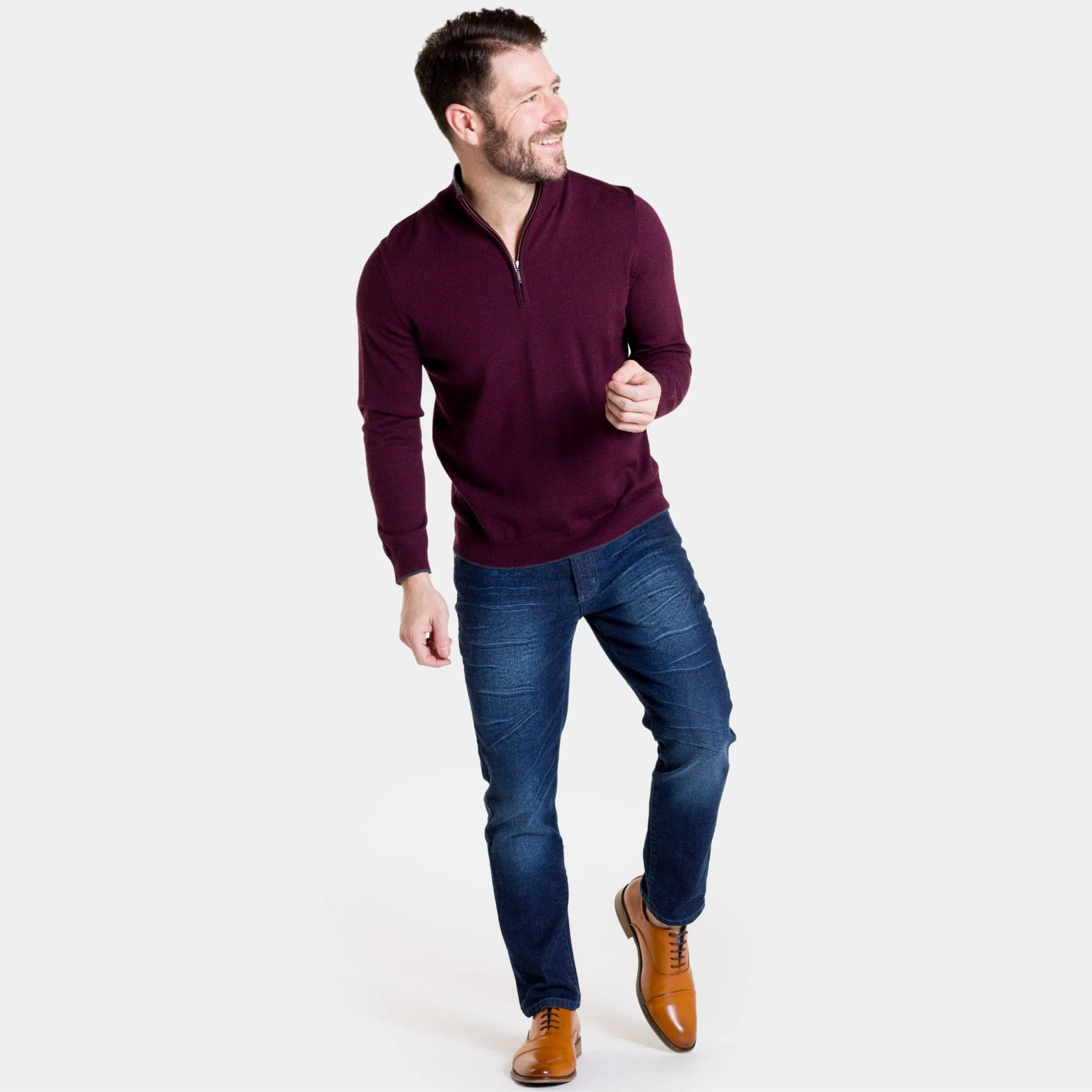 Burgundy Merino Quarter-Zip Sweater