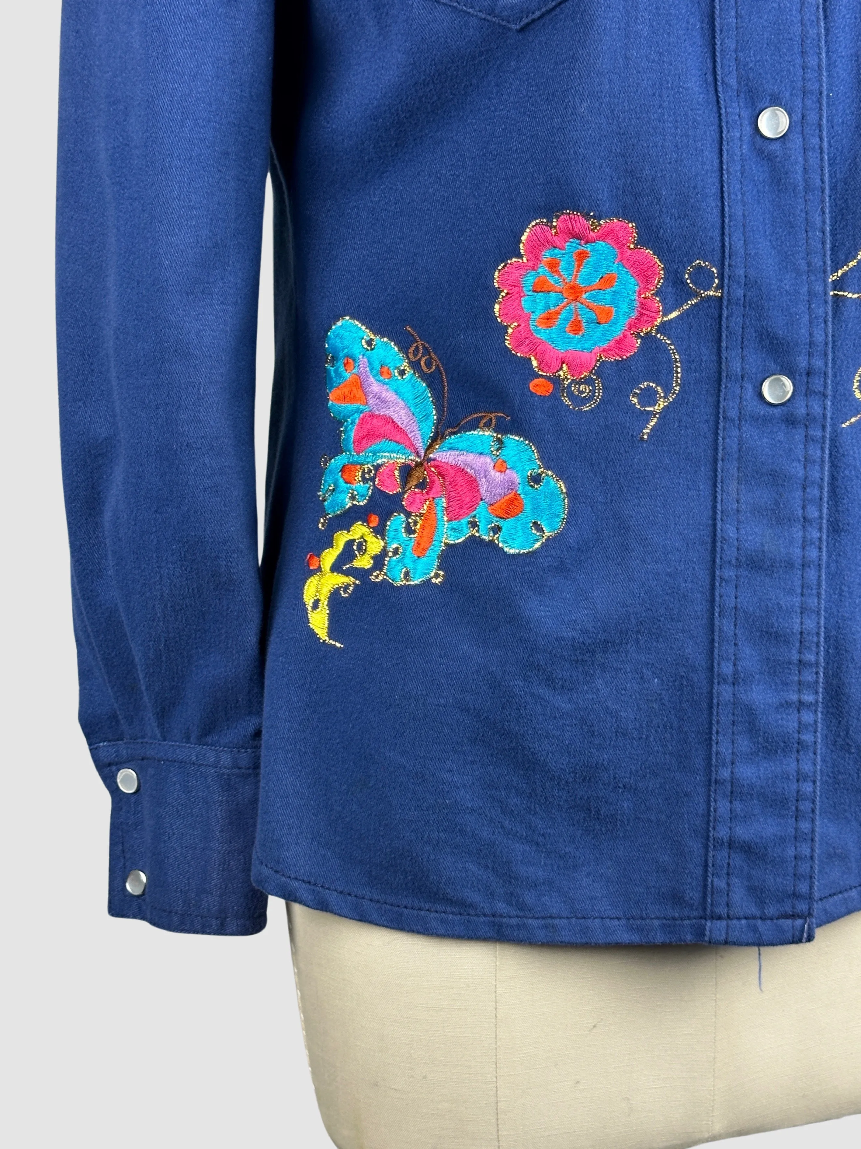 BUTTERFLY EFFECT Dotti Did It 70s Embroidered Jean Jacket  Small