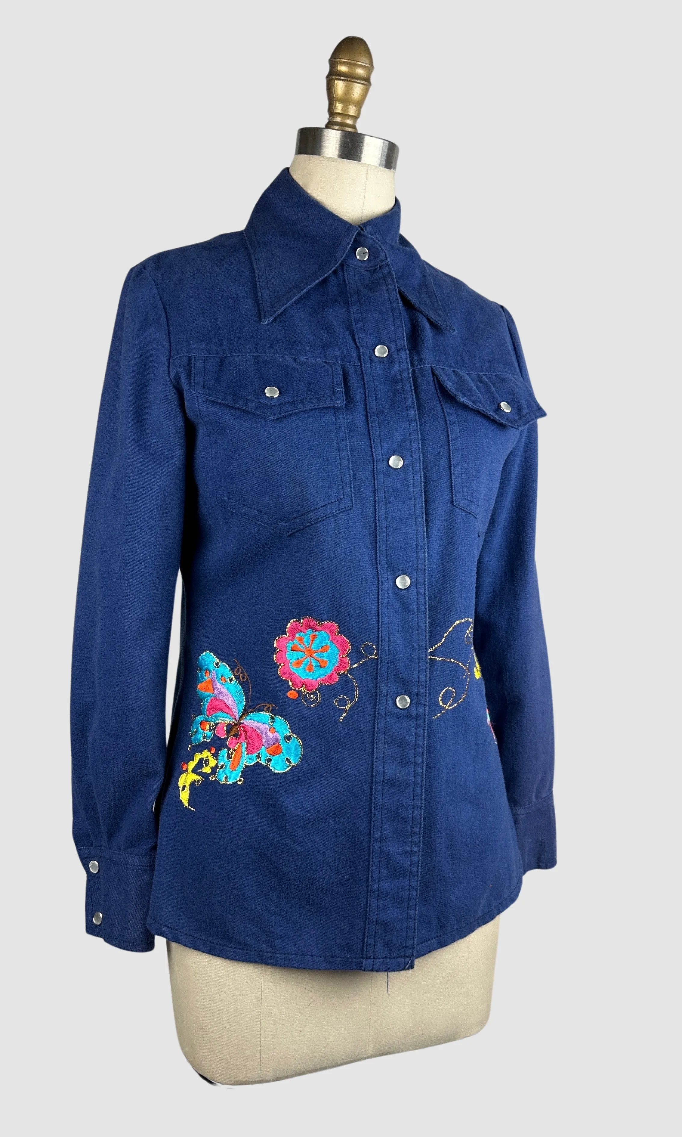 BUTTERFLY EFFECT Dotti Did It 70s Embroidered Jean Jacket  Small