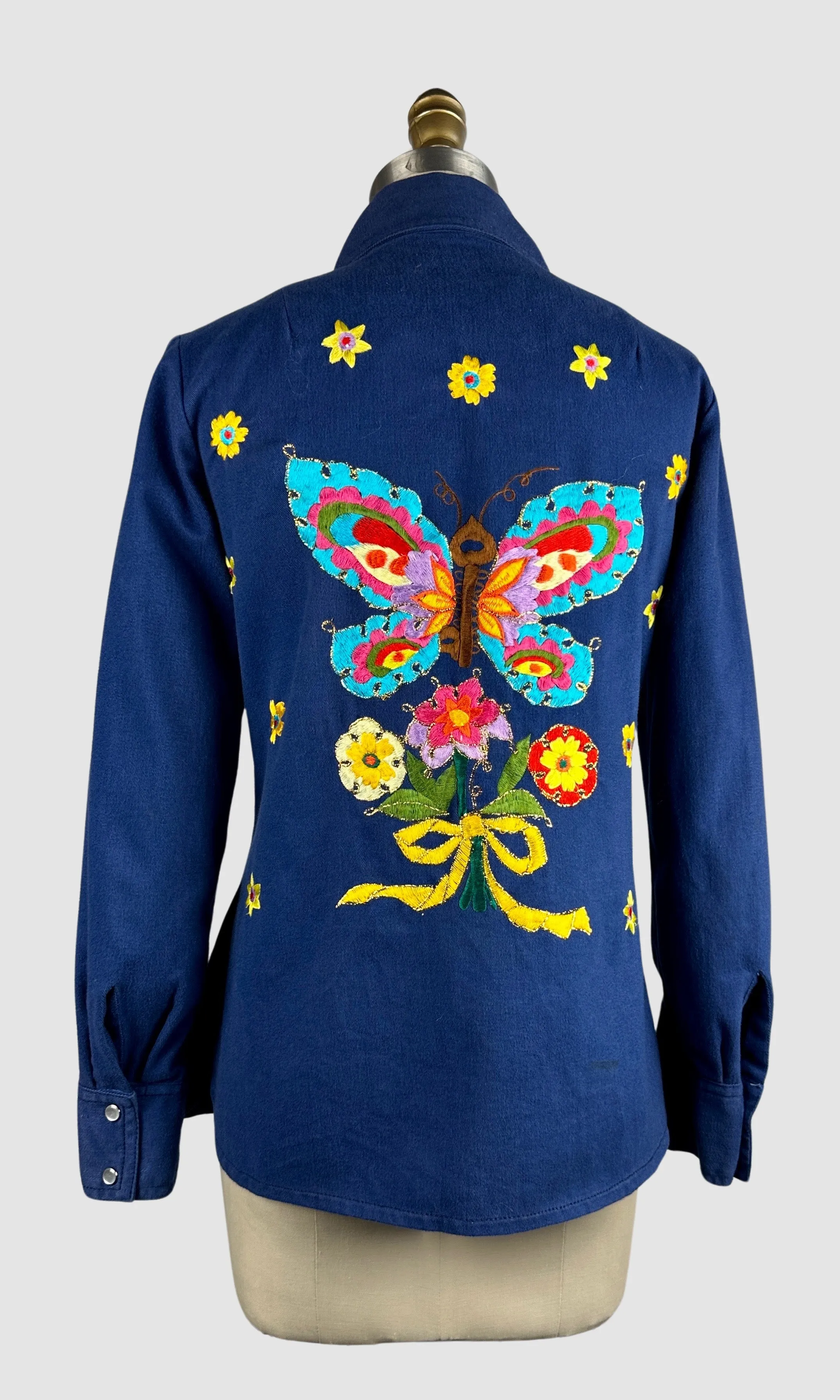 BUTTERFLY EFFECT Dotti Did It 70s Embroidered Jean Jacket  Small