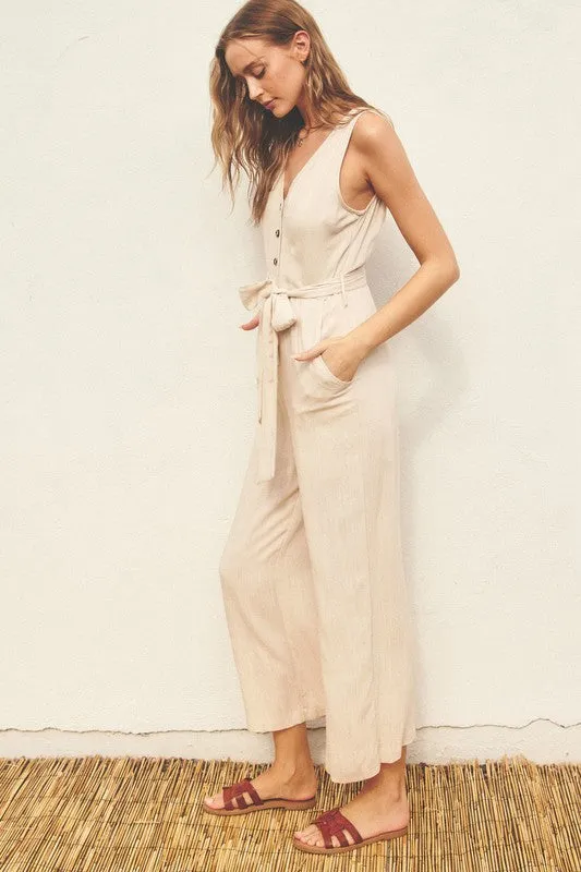 Button Down Sash Belt Jumpsuit