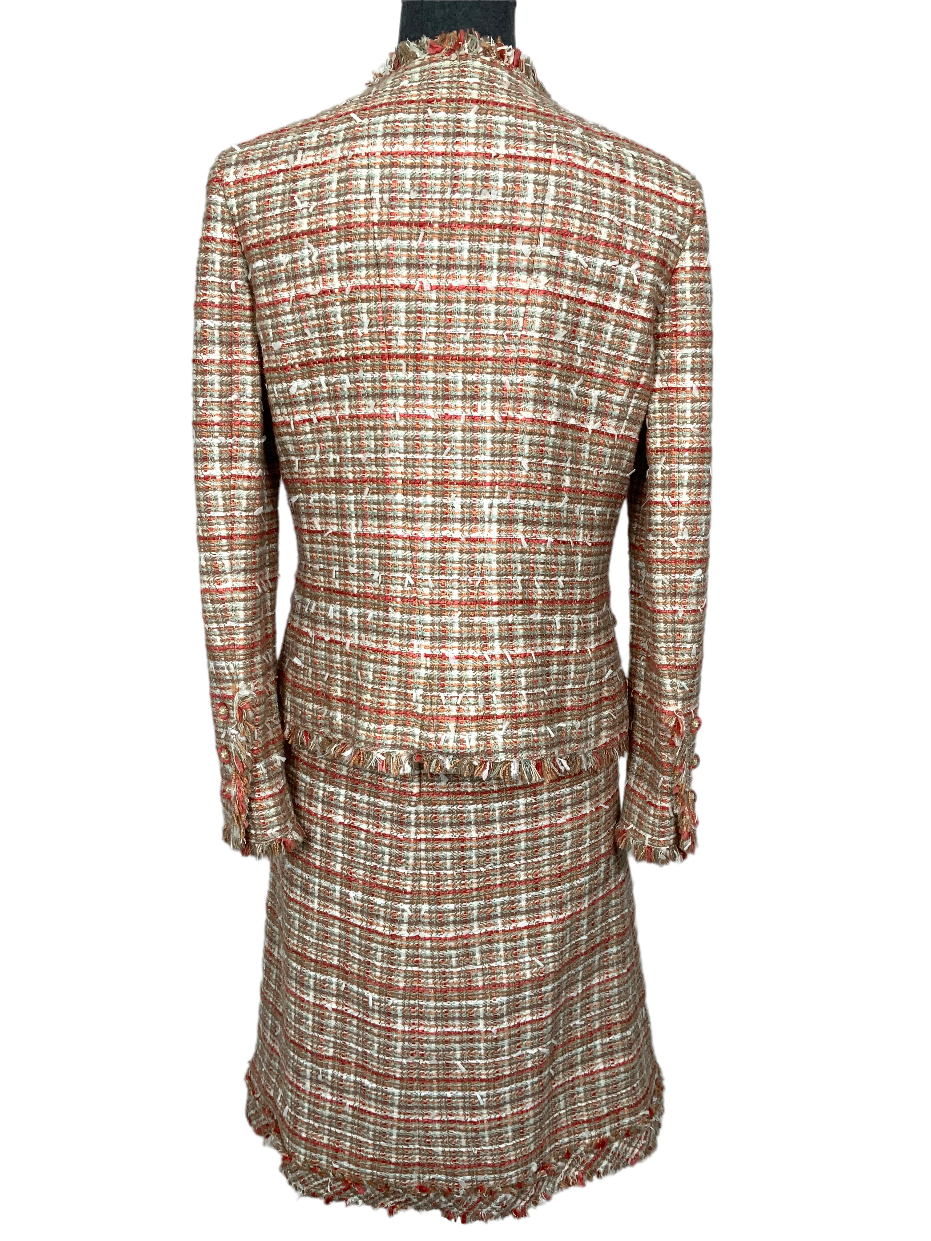 CHANEL 04P Plaid Tweed Skirt Suit Size S