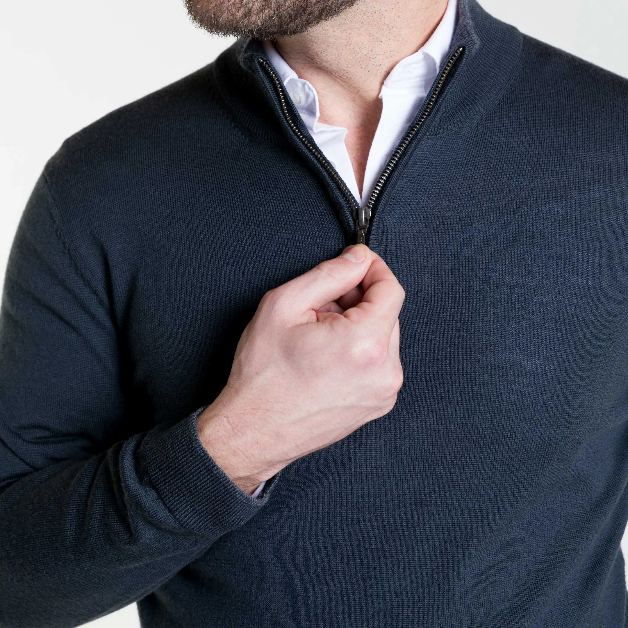 Charcoal Merino Quarter-Zip Sweater