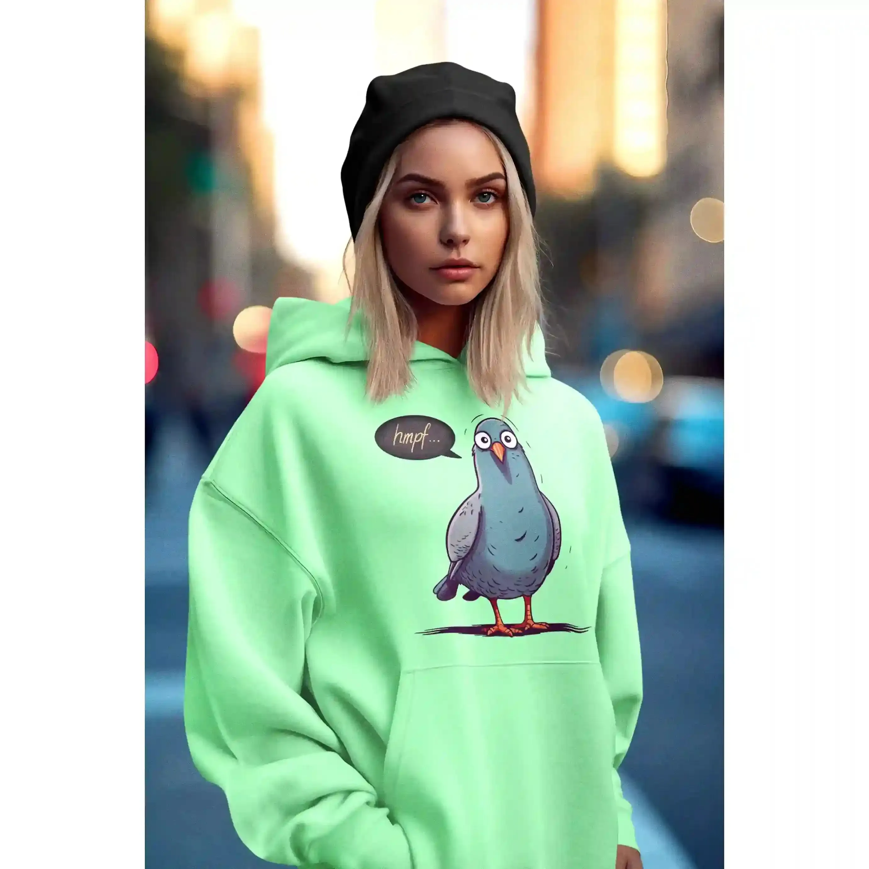 Damen Hoodie mit Vogelmotiv "Hmpf-Taube"