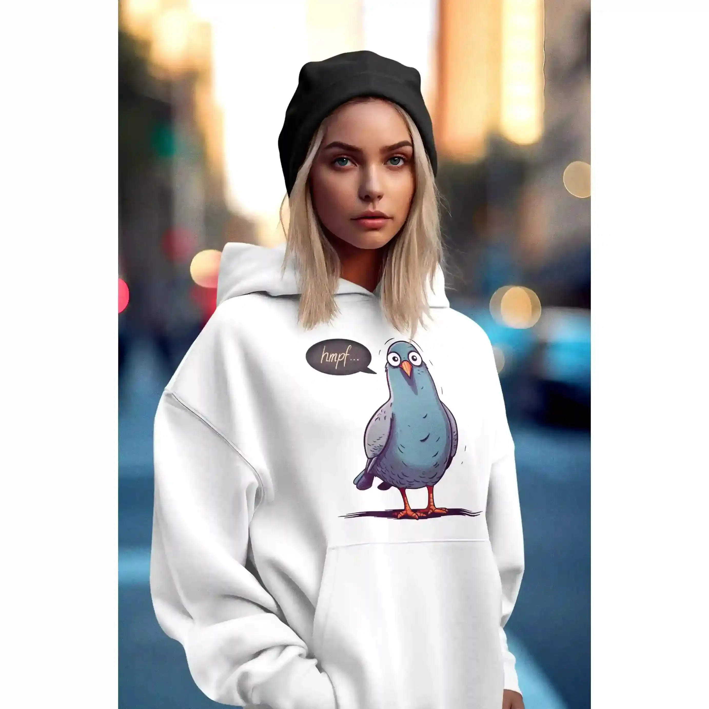 Damen Hoodie mit Vogelmotiv "Hmpf-Taube"