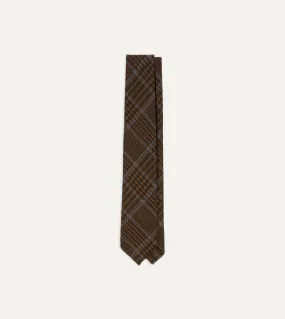 Dark Brown Prince of Wales Check Hand Rolled Wool Tie