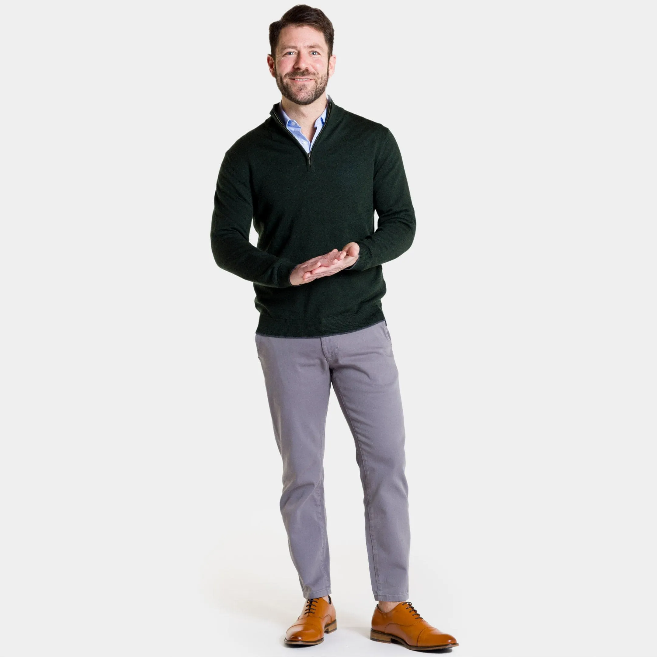 Dark Green Merino Quarter-Zip Sweater