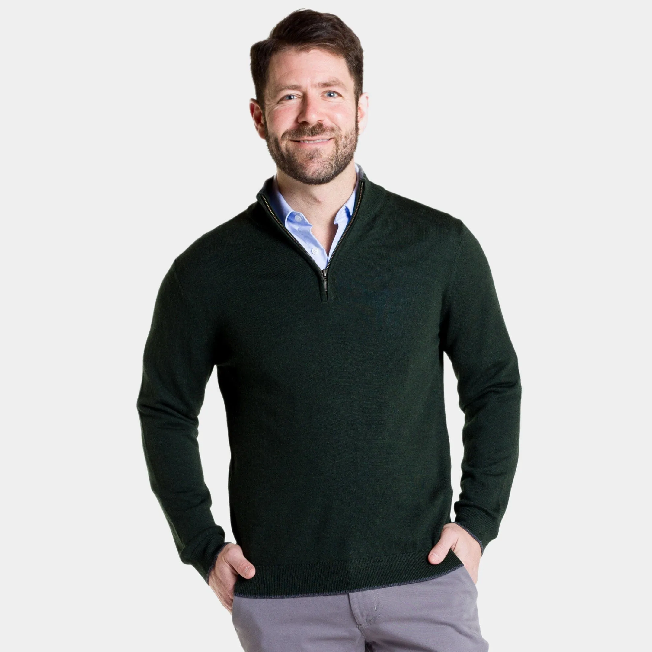 Dark Green Merino Quarter-Zip Sweater