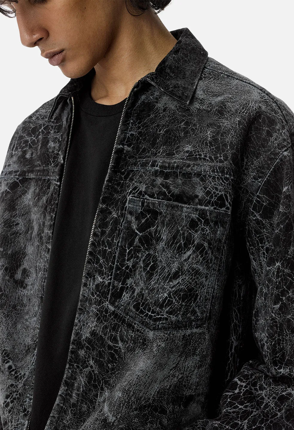 Denim Zip Blouson / Crackle Black