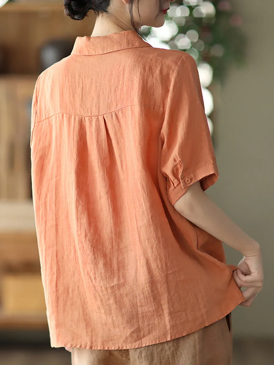 Double Breasted Ramie Casual Summer Women Shirt