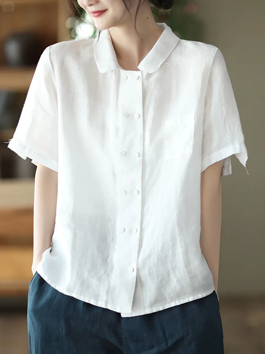 Double Breasted Ramie Casual Summer Women Shirt