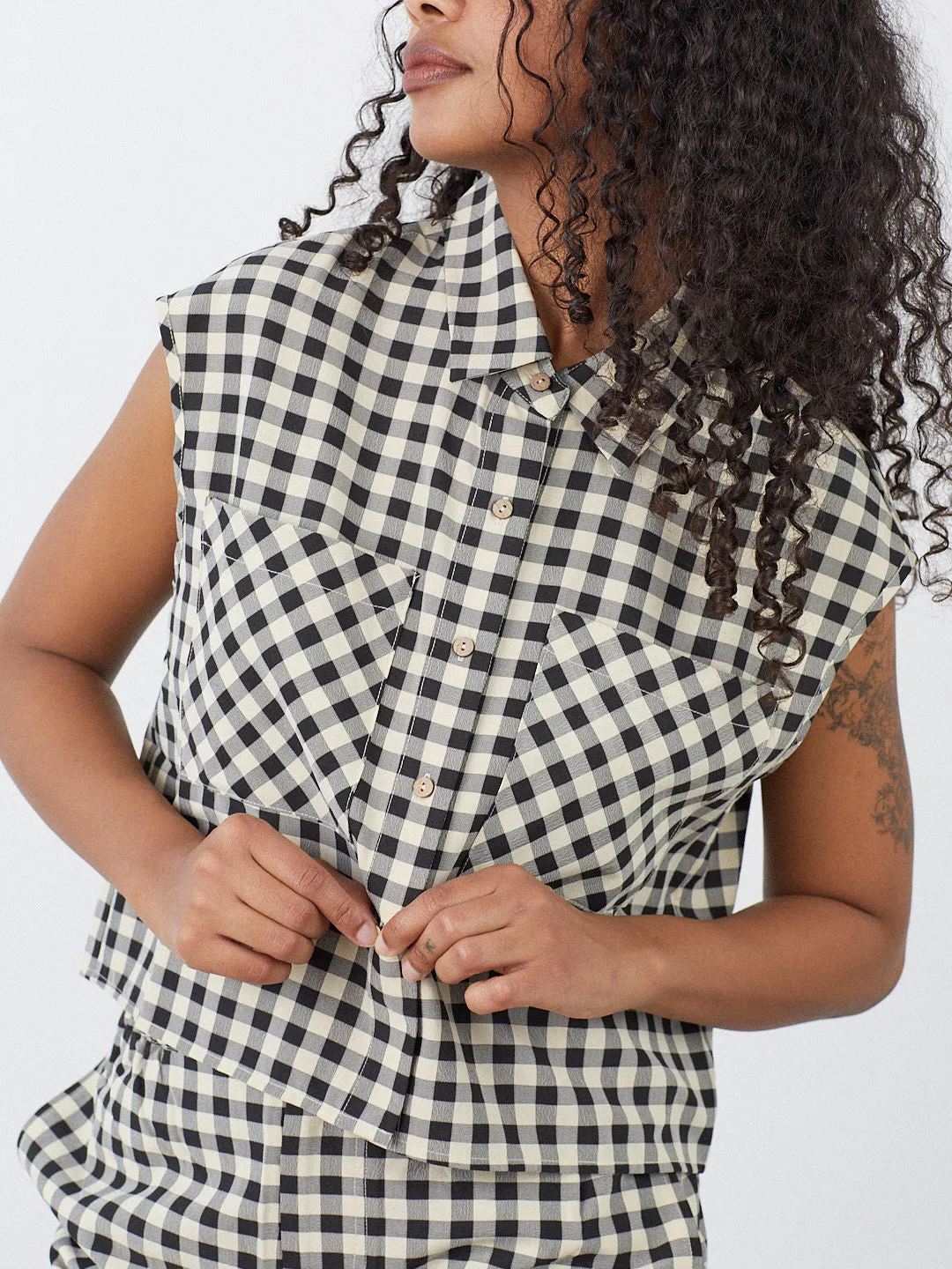 Estelle Button Down - Black Gingham