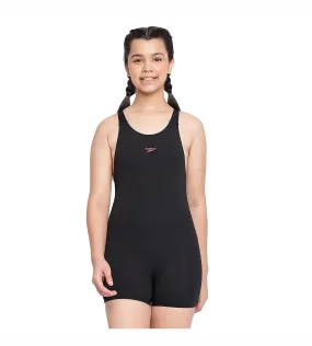 Girl's Essential Endurance  Legsuit Swimwear - Black & Raspberry Fill