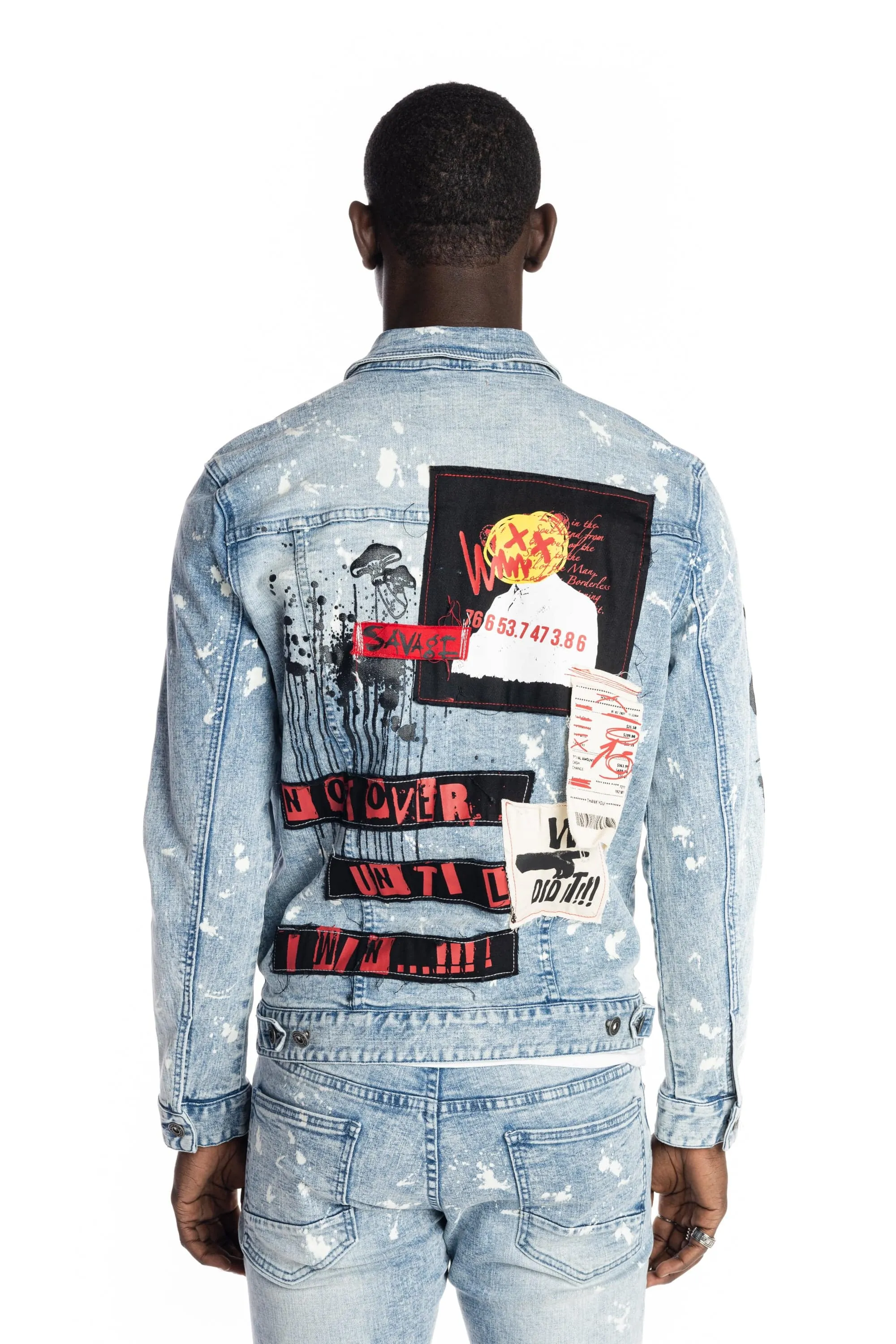 Graphic Patched Fashion Jean Jacket - Mizu Blue