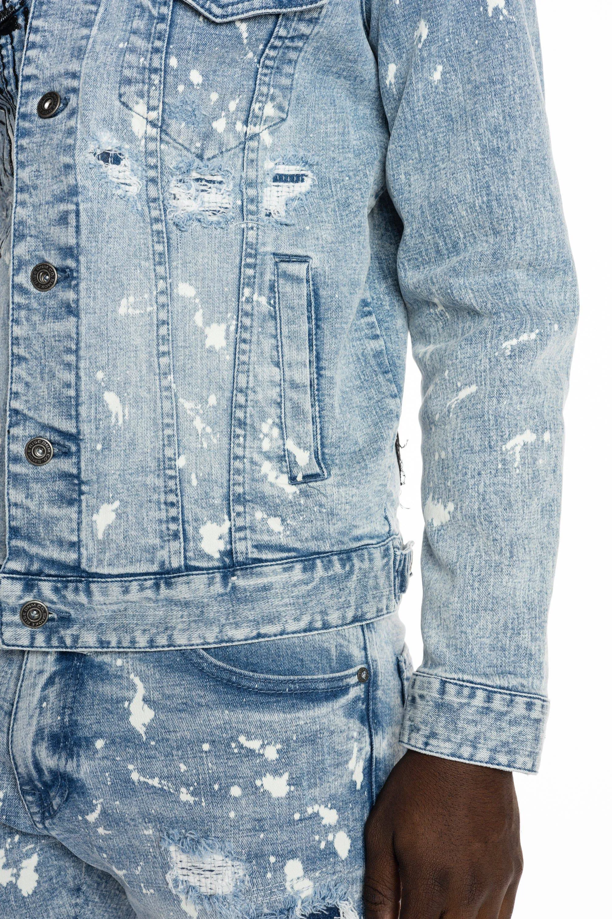 Graphic Patched Fashion Jean Jacket - Mizu Blue