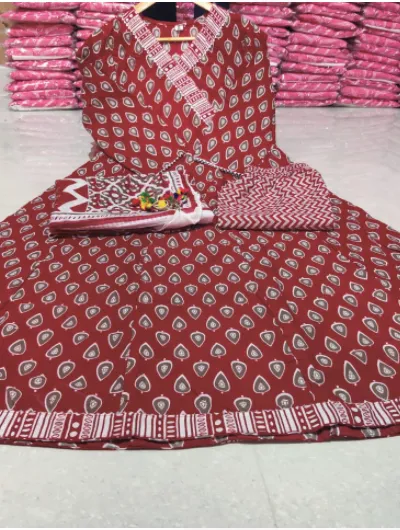 Handblock Cotton Red Salwar Suit