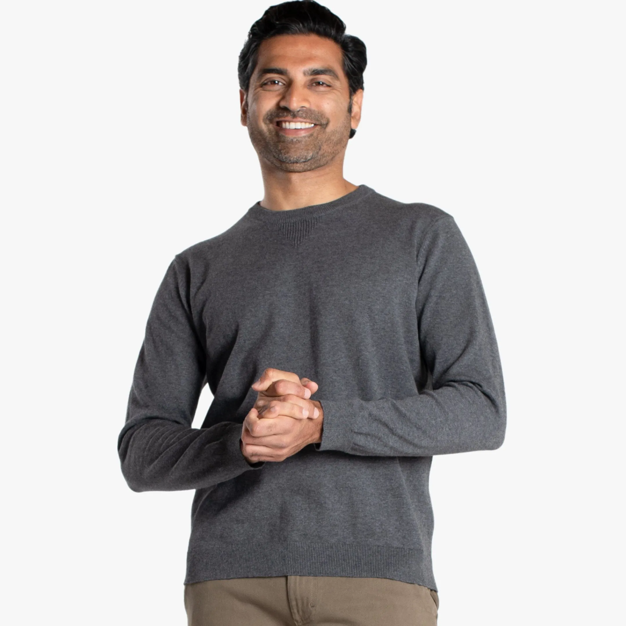 Heather Dark Grey Cotton Crew Neck Sweater