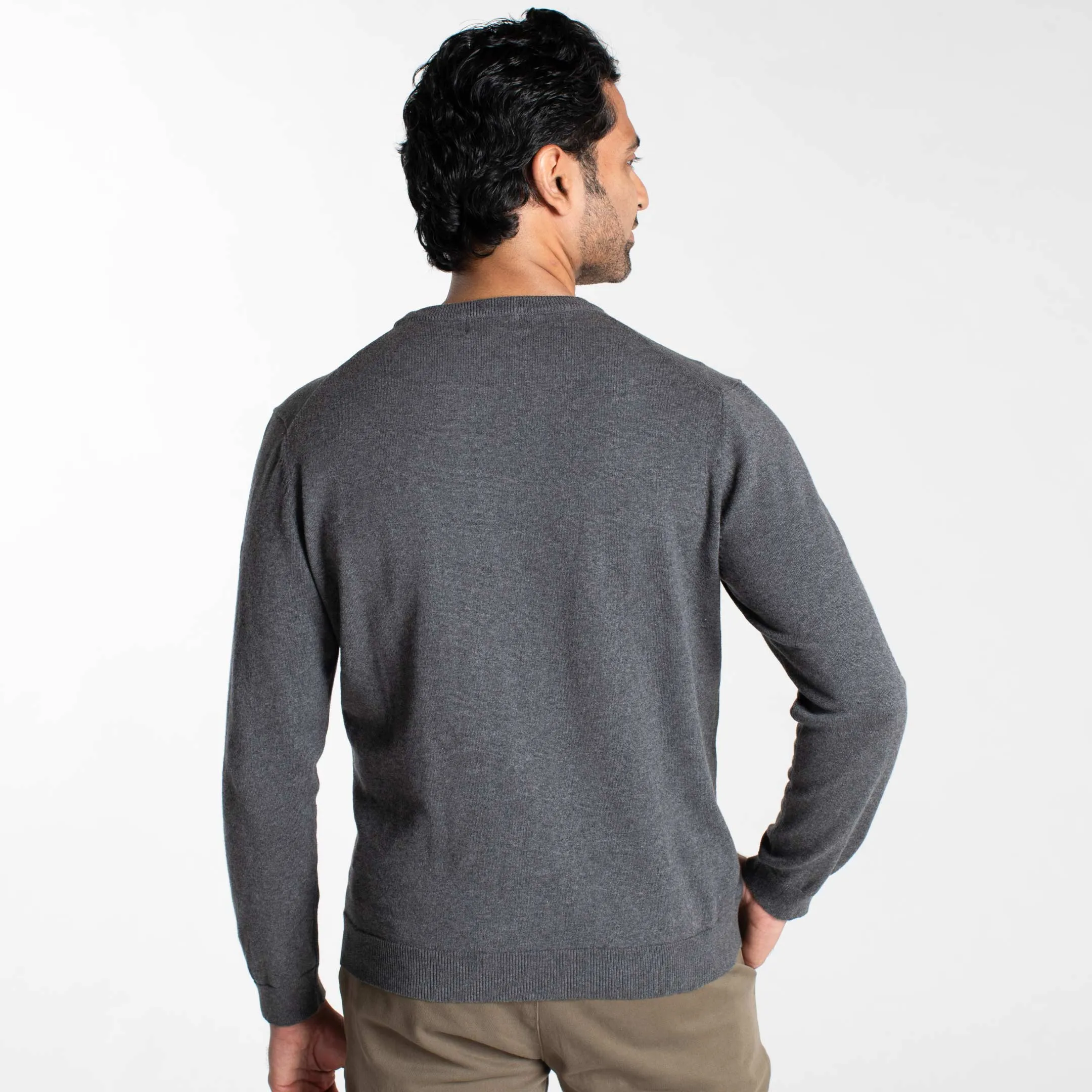 Heather Dark Grey Cotton Crew Neck Sweater