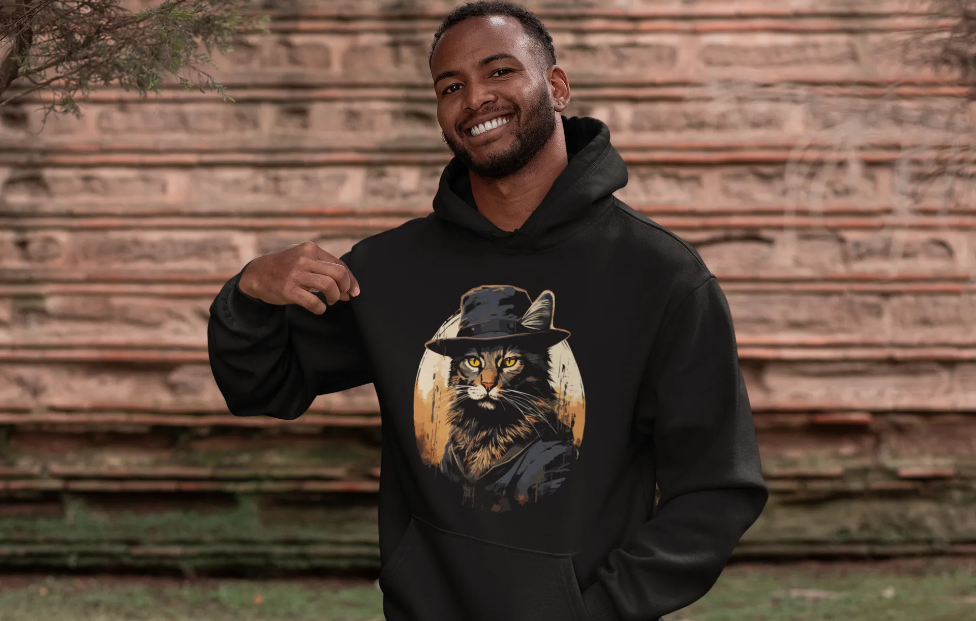 Herren Hoodie mit Katzenmotiv "Bayou Cat 2"