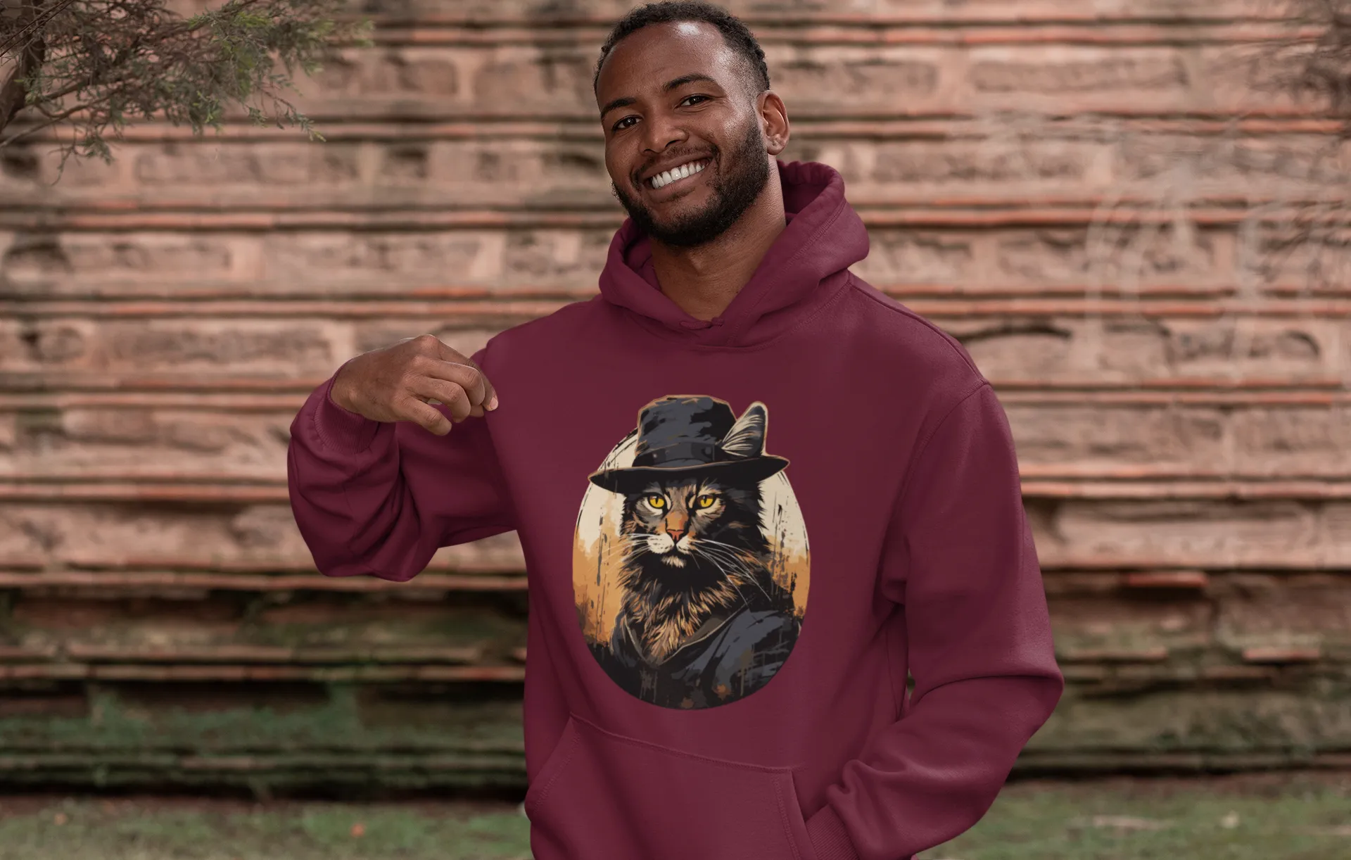 Herren Hoodie mit Katzenmotiv "Bayou Cat 2"