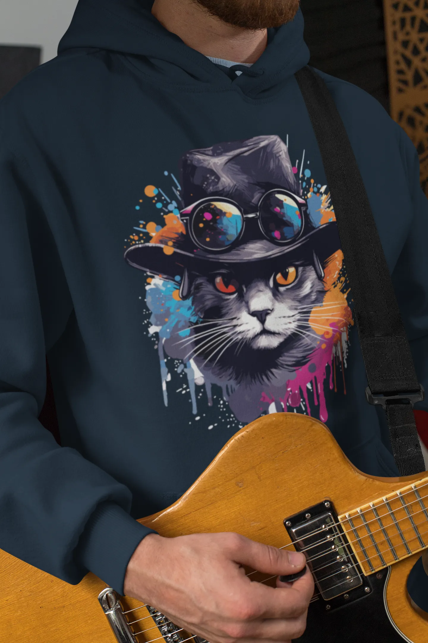 Herren Hoodie mit Katzenmotiv "Splash Cat"