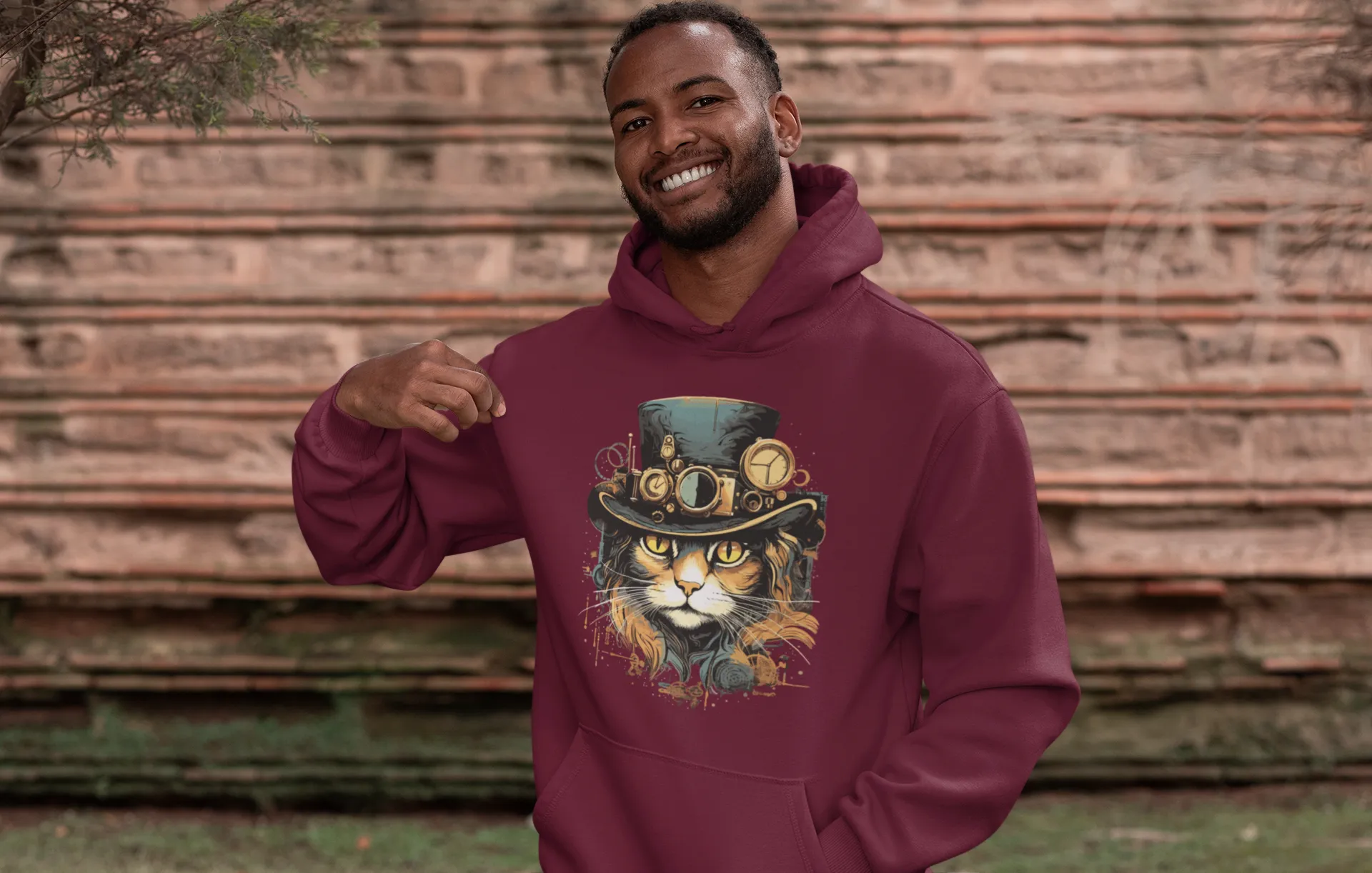 Mens Steampunk Cat Graphic Hoodie