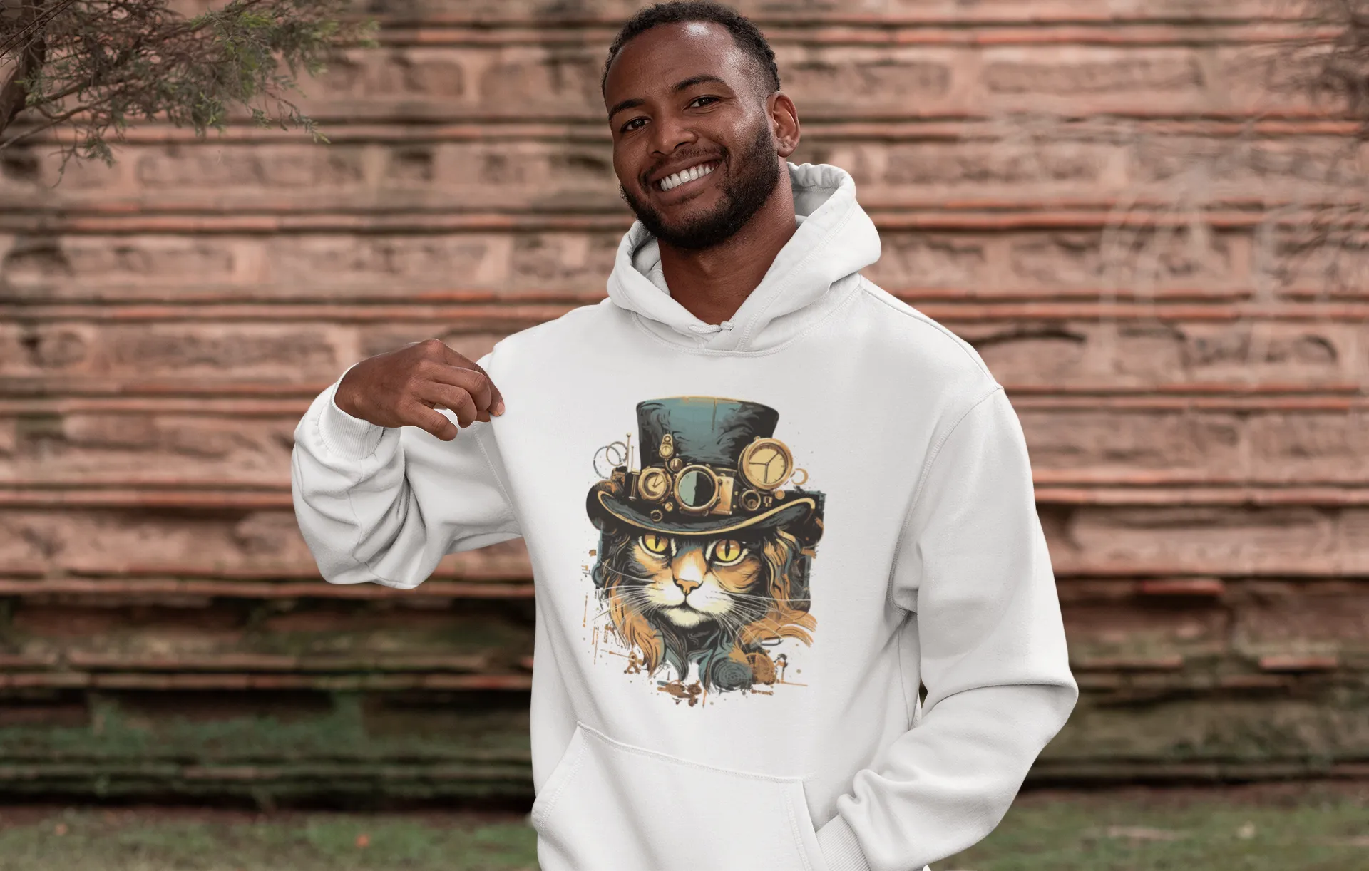 Mens Steampunk Cat Graphic Hoodie