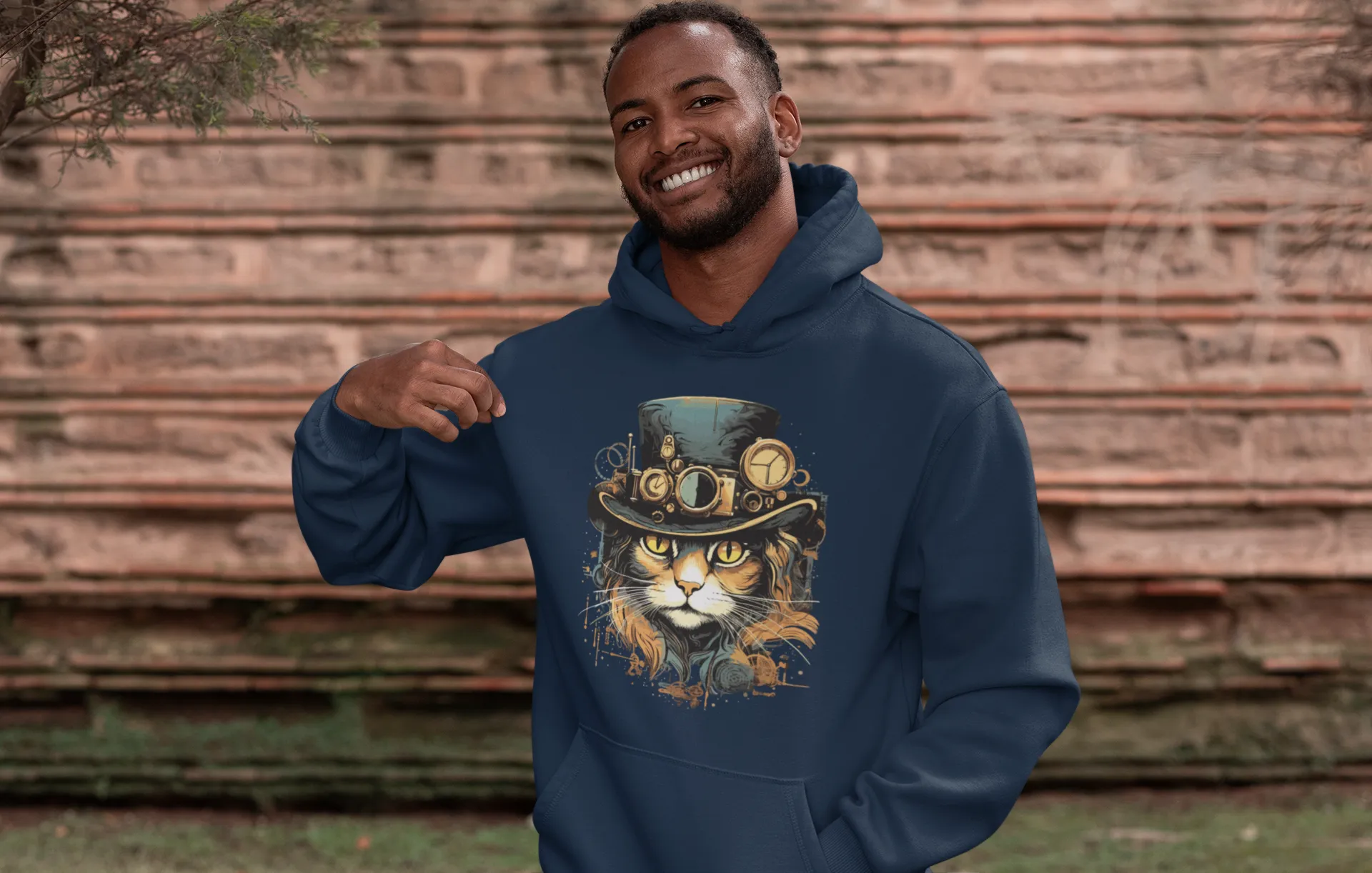 Mens Steampunk Cat Graphic Hoodie