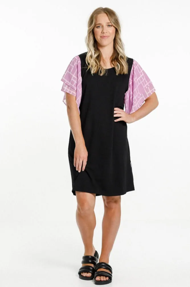 Home-Lee Lola Dress - Black/Pink Bloom Print