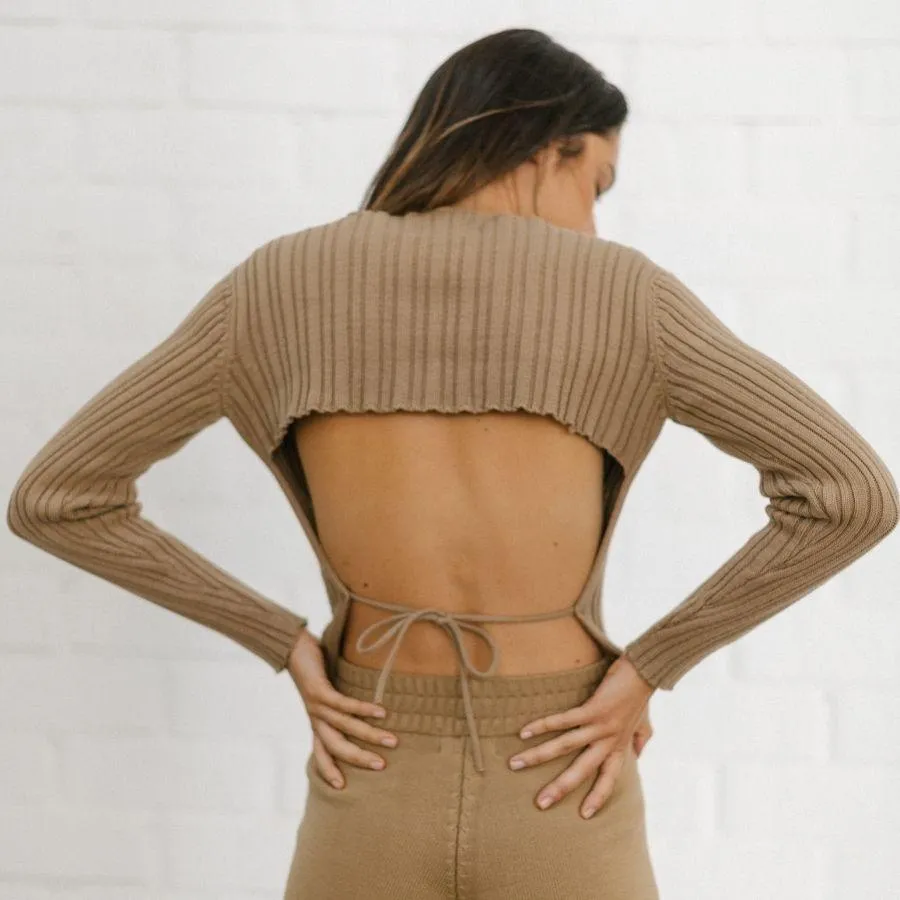 Honest Backless Knit Top Camel