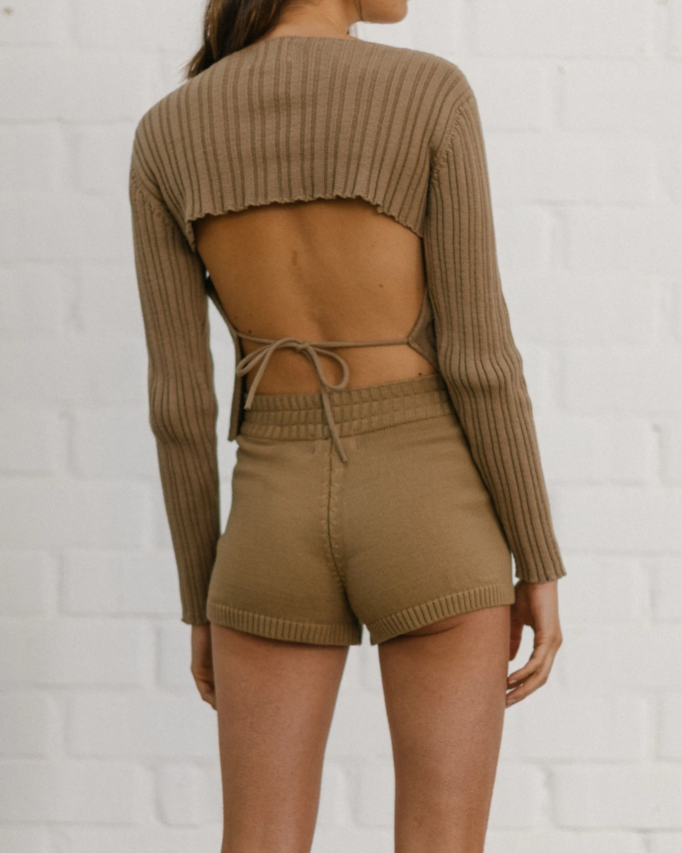 Honest Backless Knit Top Camel