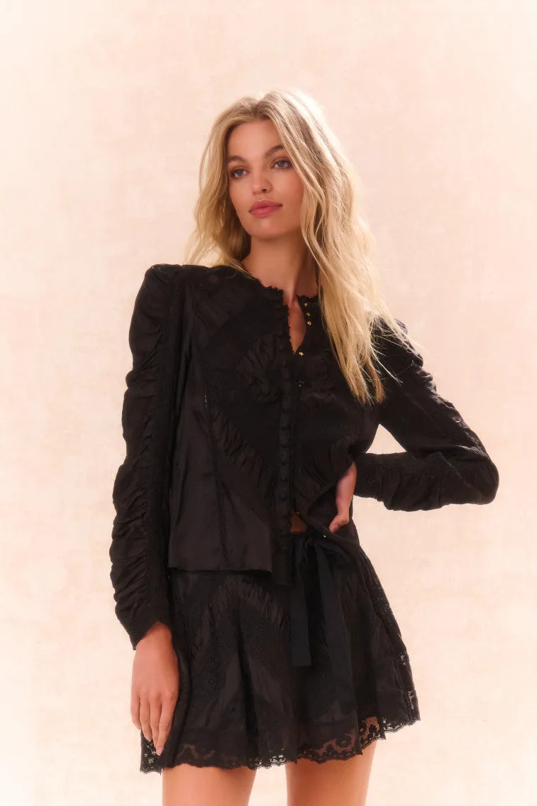 Isaline Button Down Lace Top - BLACK