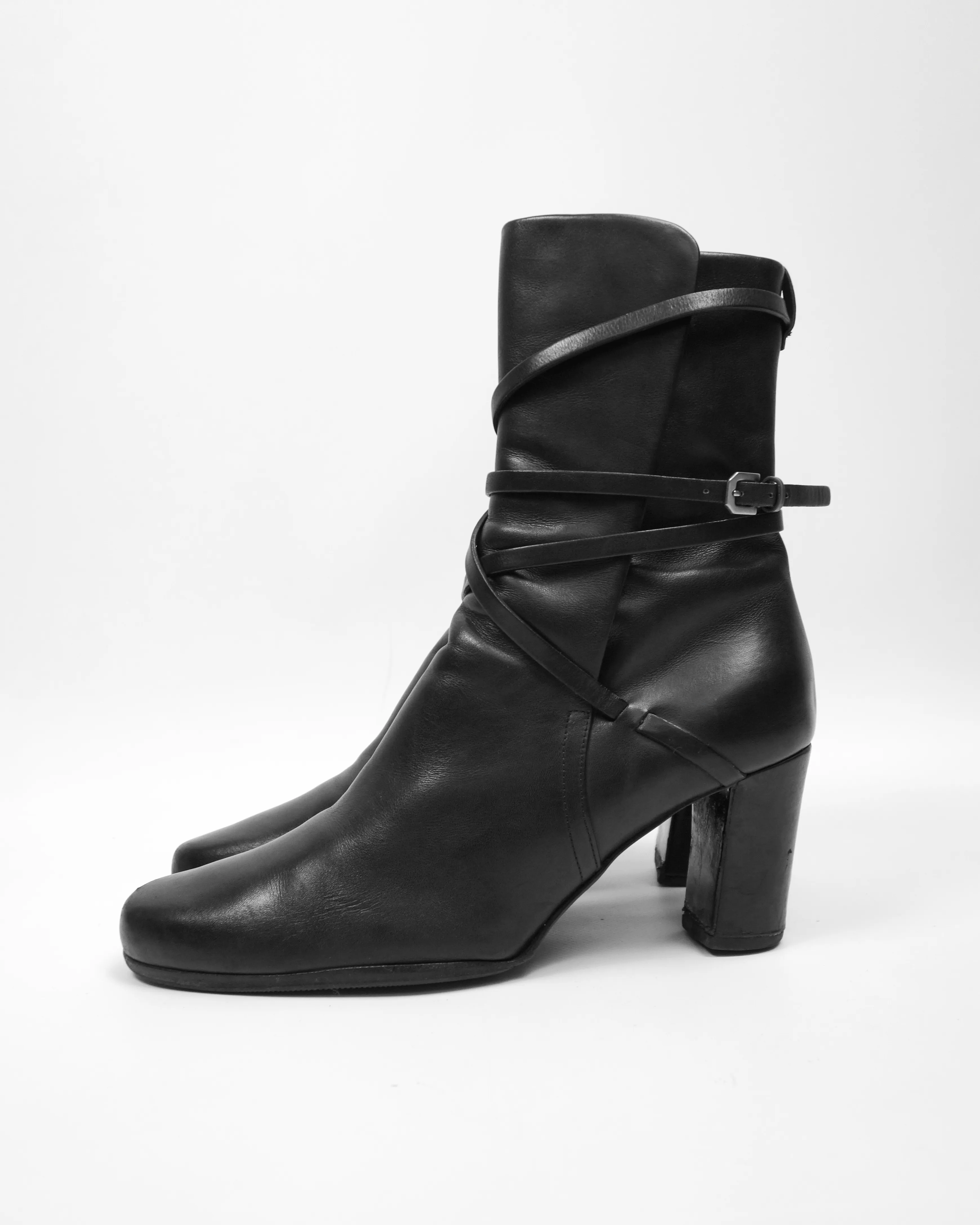 Jil Sander Black Belted Leather Heels 2000's