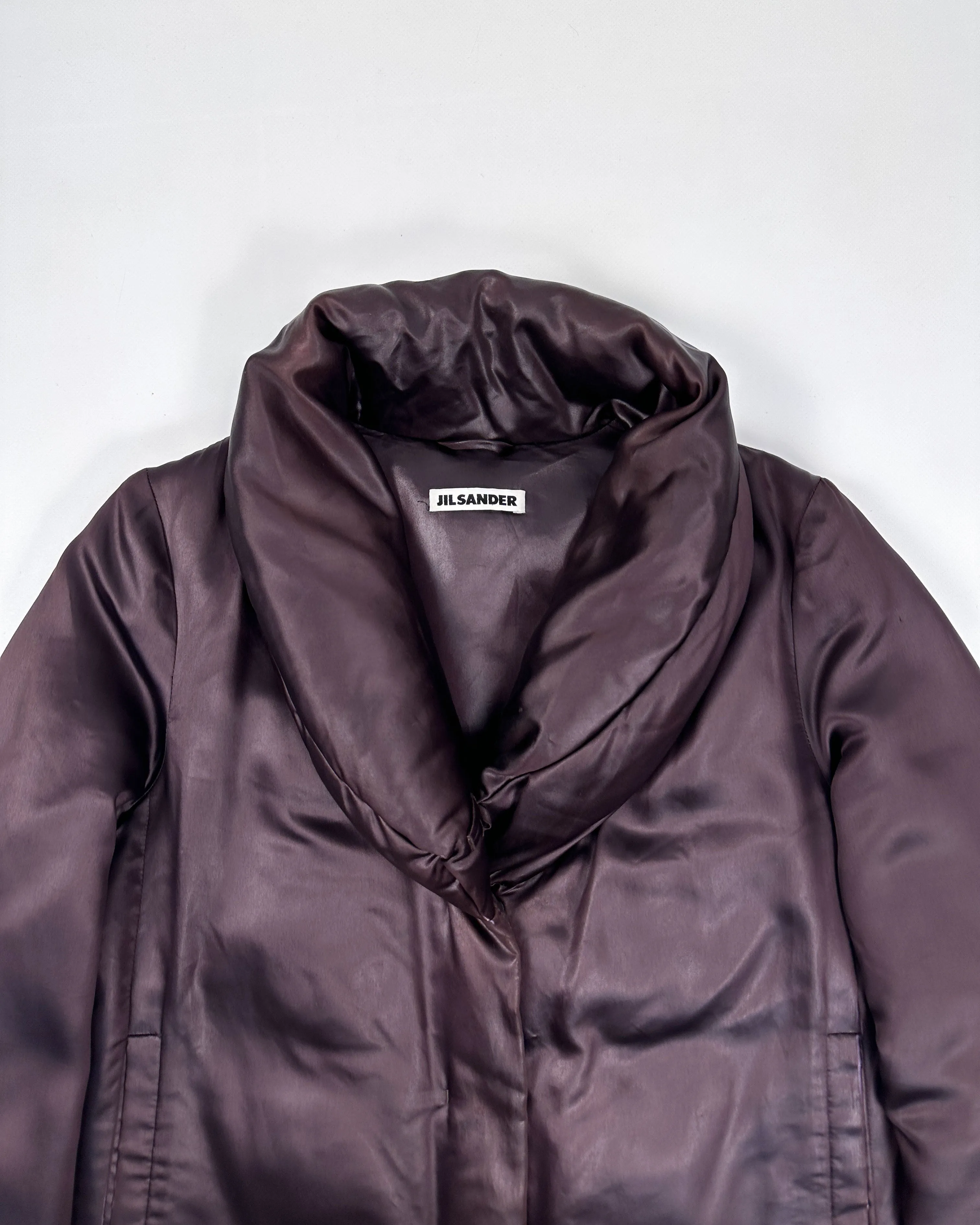 Jil Sander Burgundy Collared Puffer Silk Jacket 2000's