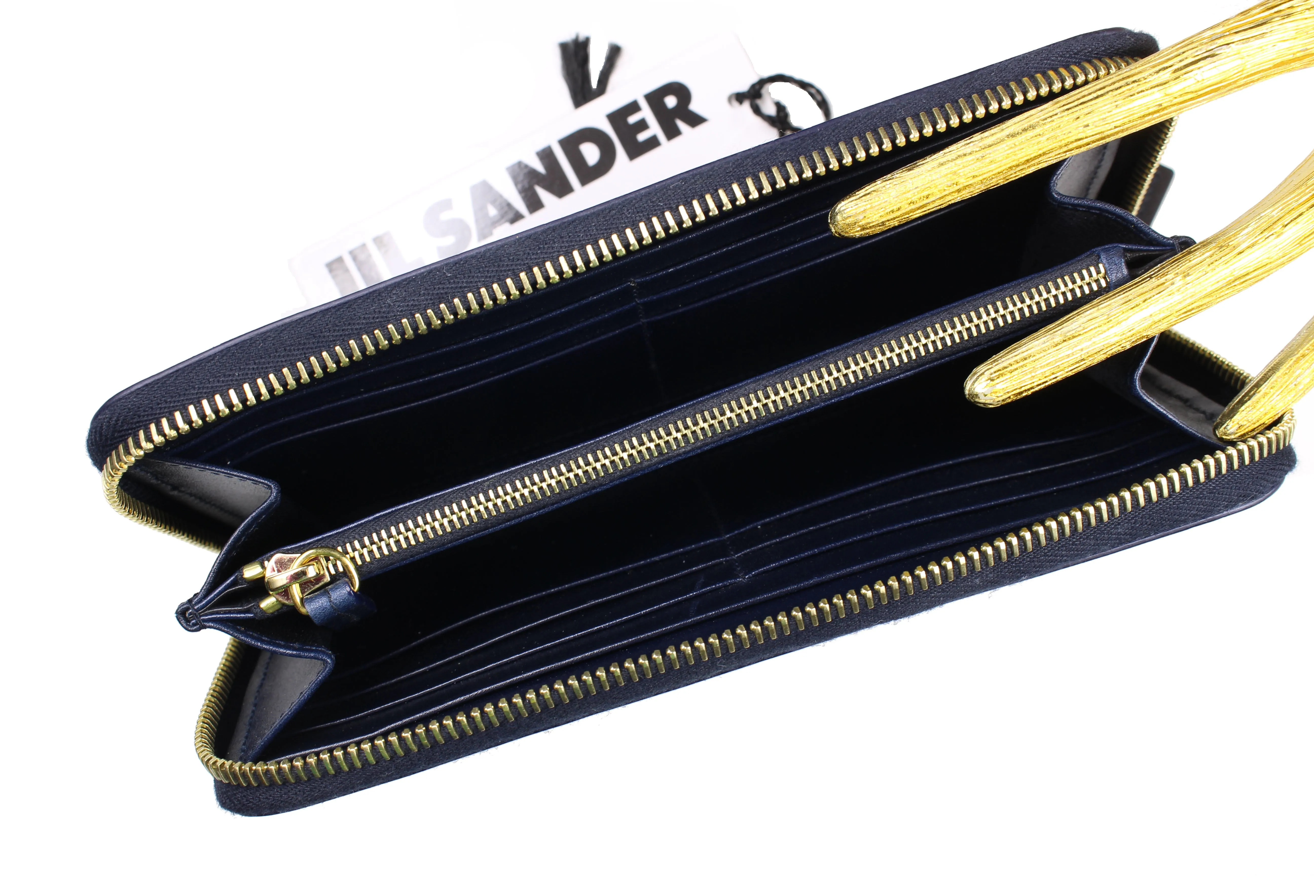 JIL SANDER classic zip-around dark blue leather wallet