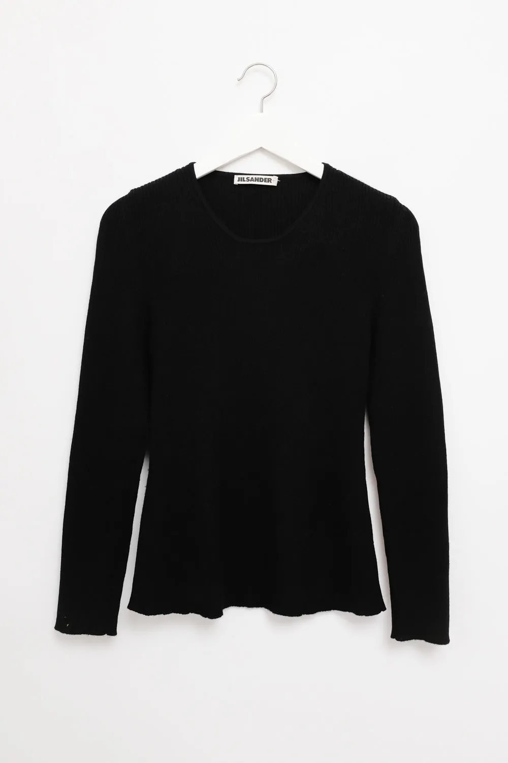 JIL SANDER PURE WOOL BLACK SLIM RIB KNIT