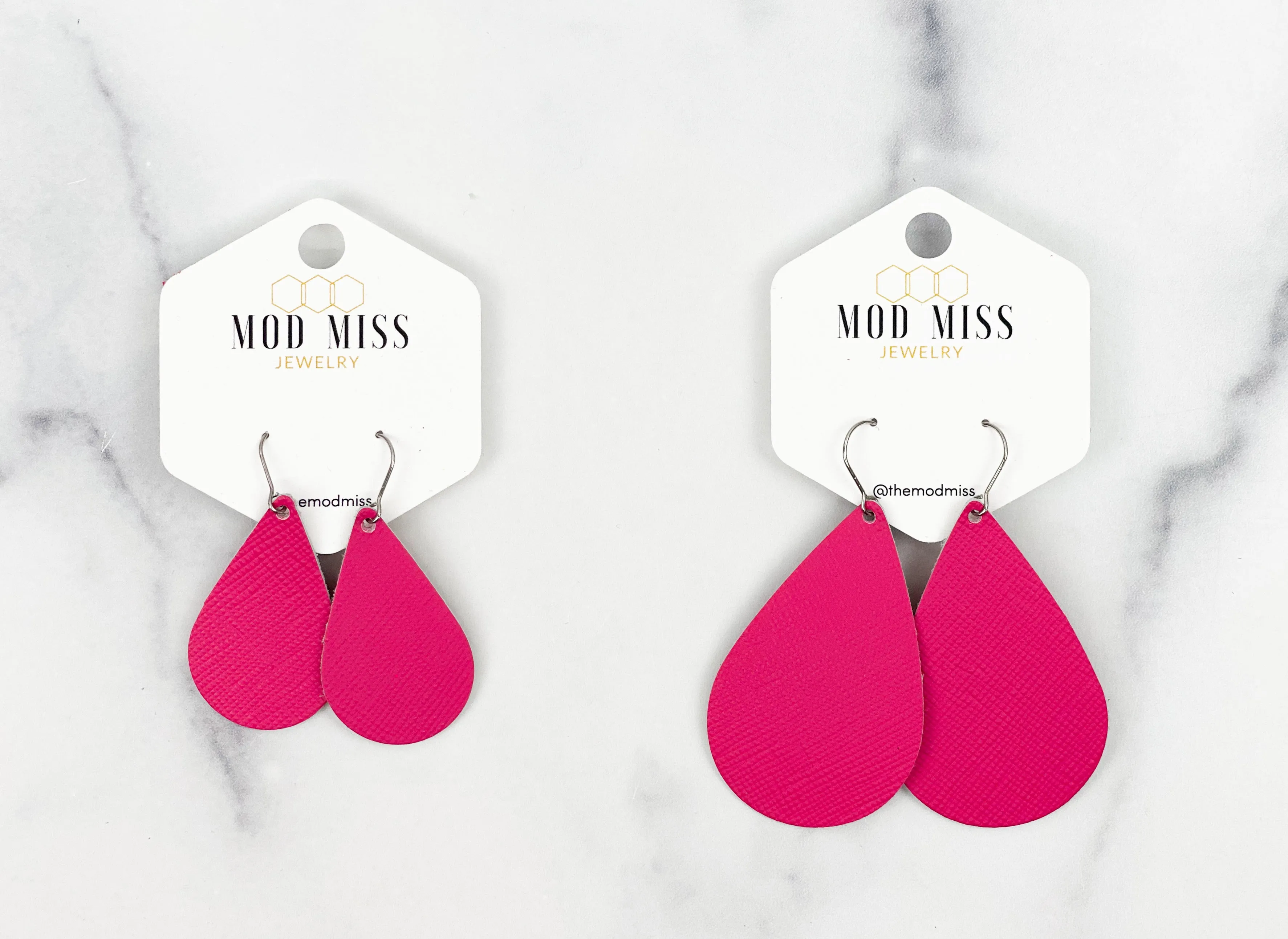 Leather Teardrop Earring Saffiano Pink