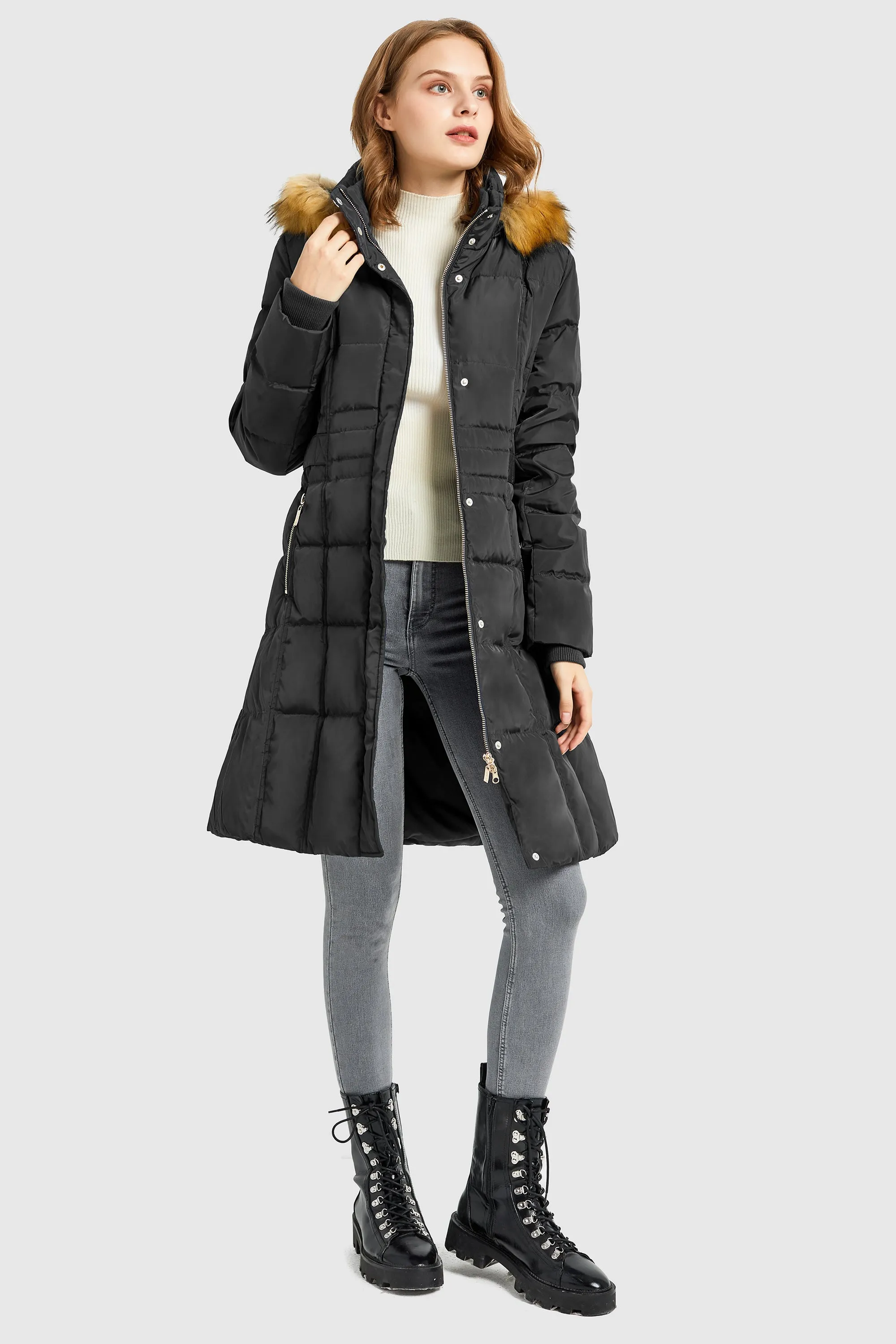 Long Faux Fur Hooded Down Coat